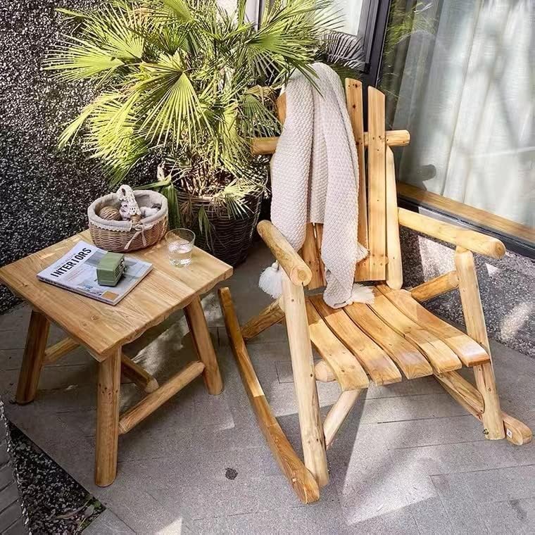 DJL Wooden Rocking Chair Set of 2 - Outdoor/Indoor Rocking Chairs for Adults - Patio, Porch, Balcony, Garden & Living Room Furniture - Solid Brown Wood Rockers - Perfect for Relaxing, Reading & Enjoying Nature