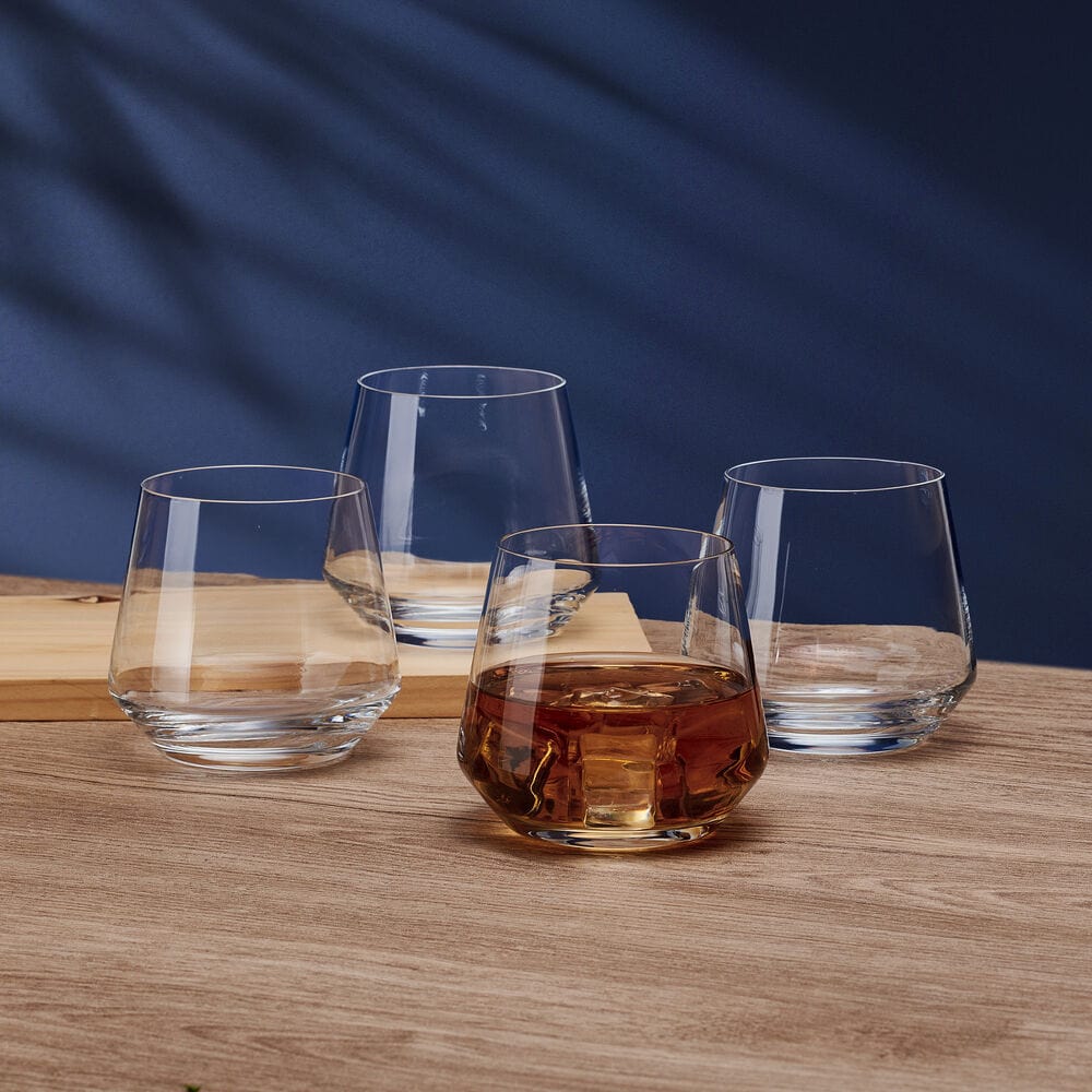 Premium Samantha Set of 4 Double Old Fashioned Whiskey Glasses - Heavy Base Crystal Clear Barware for Bourbon, Scotch & Cocktails - Perfect for Home Bars, Gifts & Entertaining