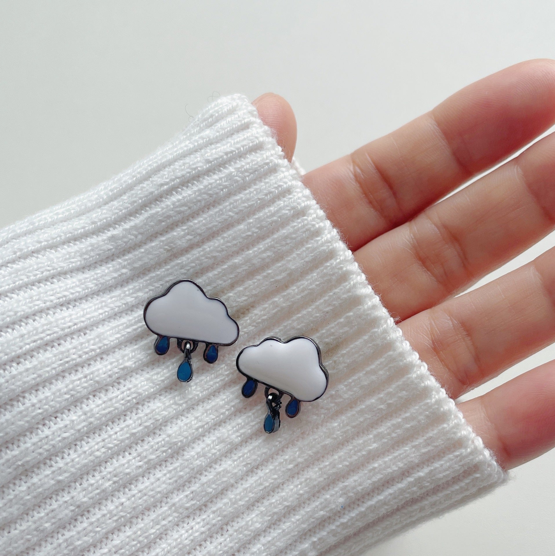 Tiny Cloud Raindrop Stud Earrings | Sterling Silver Minimalist Jewelry | HE3748 | Perfect for Everyday Wear & Gift Giving