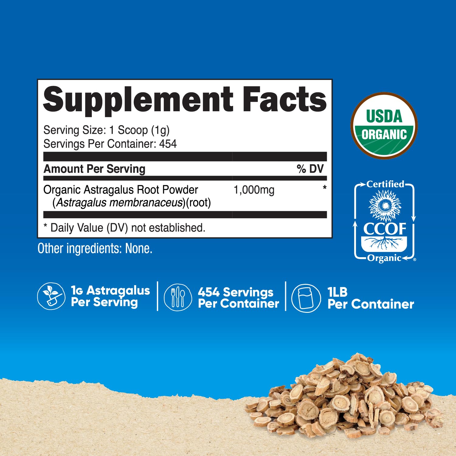 Nutricost Organic Astragalus Root Powder 1LB (454g) - Gluten Free, Non-GMO, Vegetarian, Pure & Natural Dietary Supplement - Boost Immunity & Energy - Perfect for Smoothies, Tea & Wellness Recipes