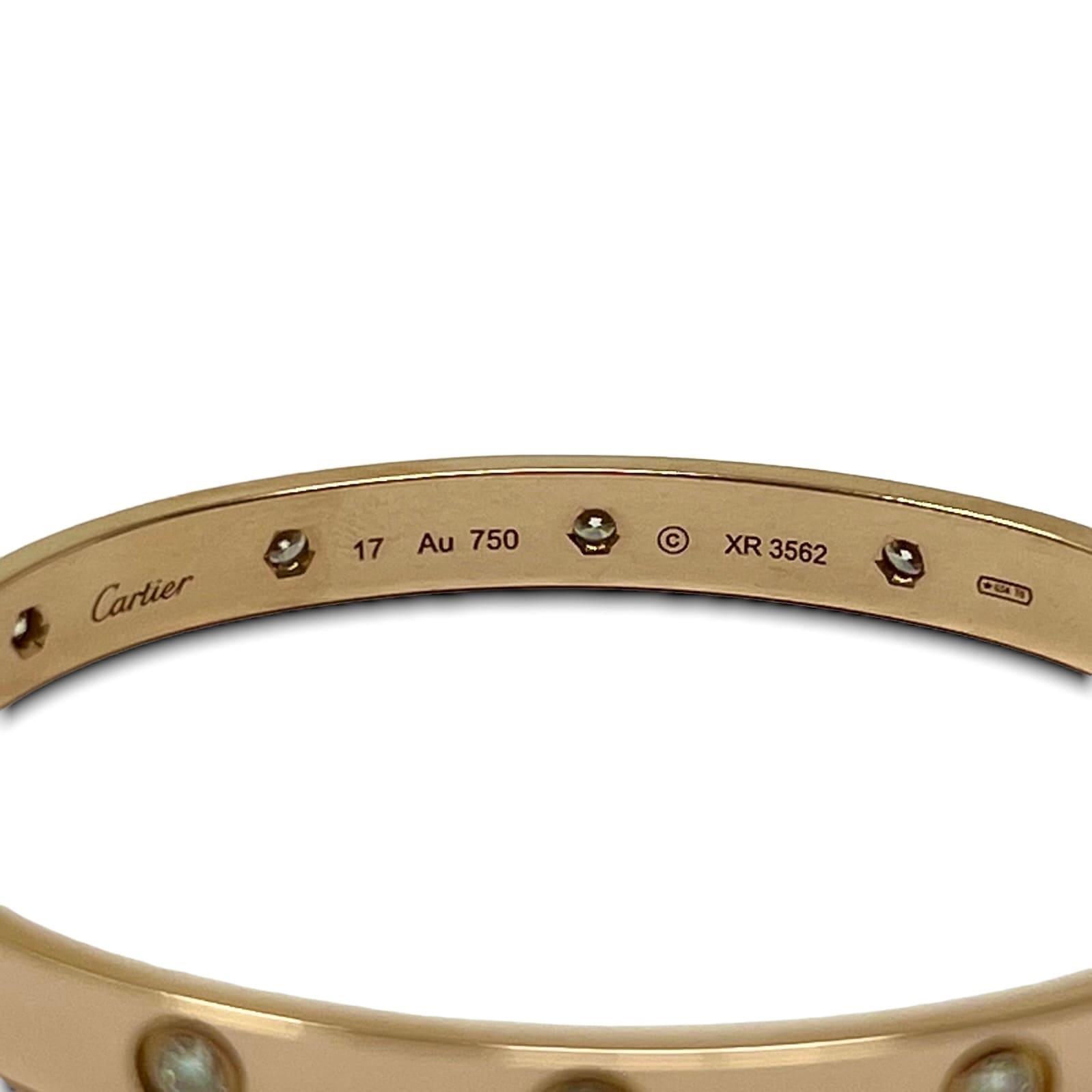 Cartier 18K Rose Gold Love Bracelet with 10 Diamonds - Size 17 | Luxury Jewelry Gift for Women, Anniversary & Valentine's Day Present