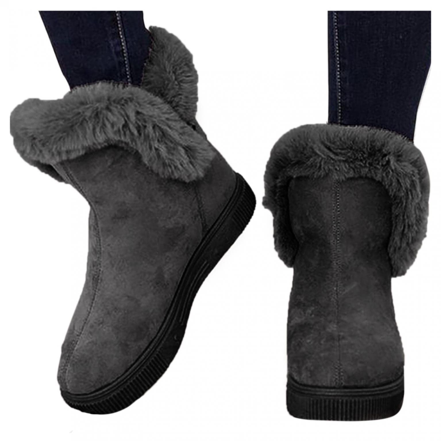 2021 New Fleekcomfy Women's Winter Snow Boots - Warm Mid-Calf Fur Lined Boots for Outdoor Activities, Fuzzy Tall Booties Perfect for Snowy Days & Cold Weather Adventures