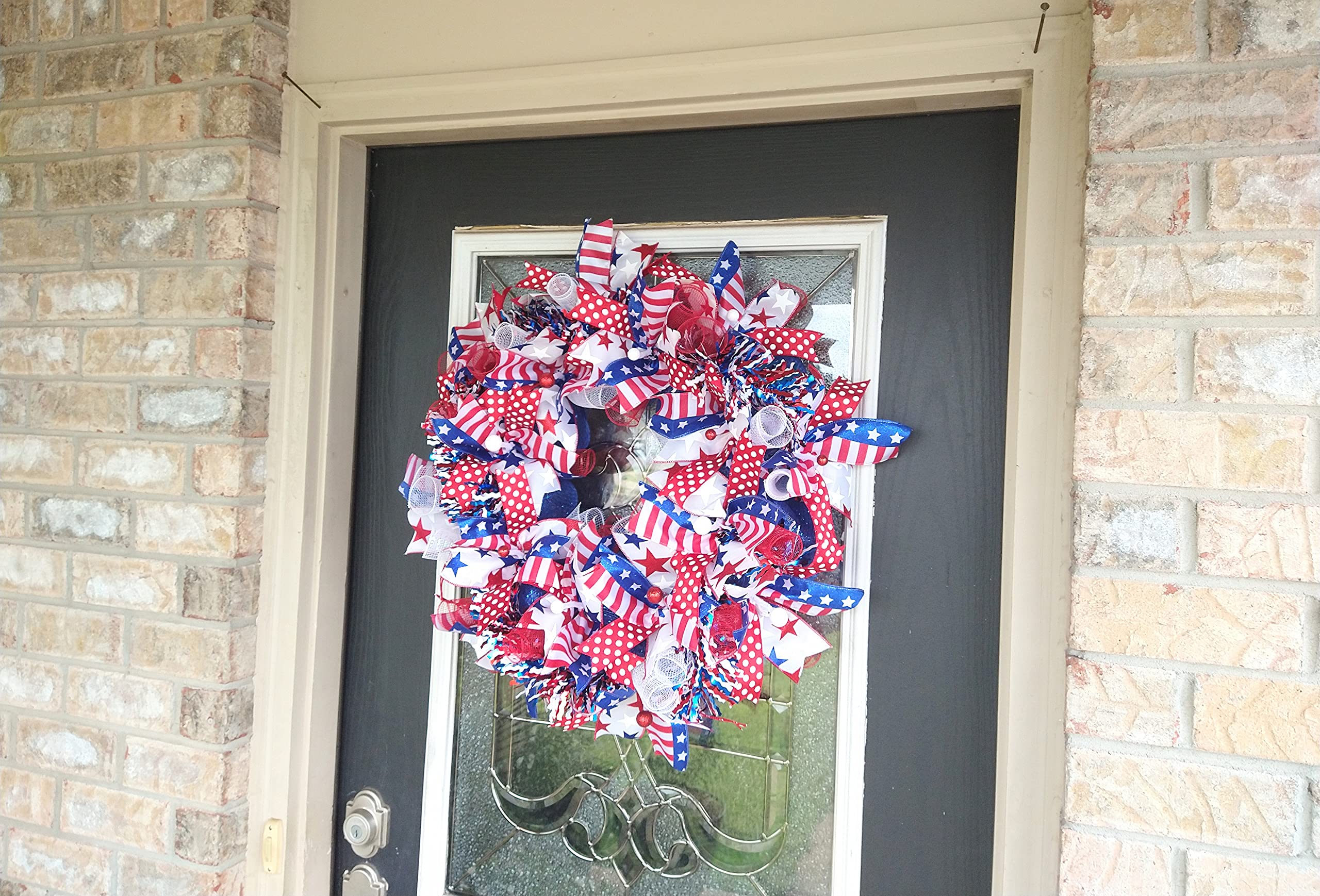 Patriotic 4th of July Bling Deco Mesh Wreath - Red White Blue Front Door Decor for Summer, Independence Day, Birthday Party | Indoor Outdoor Home Decor
