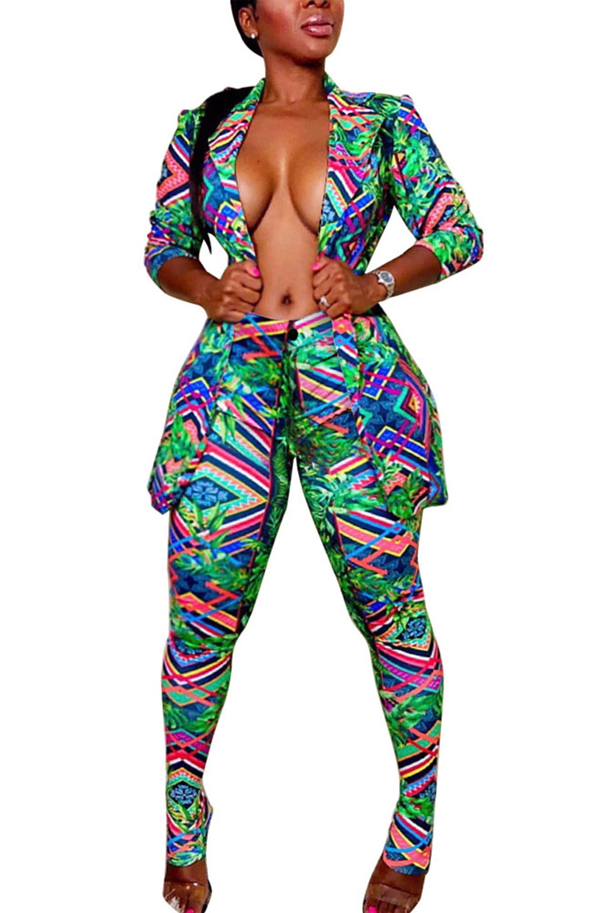 Sexy Women's 2-Piece Outfit Set - Open Front Blazer Jacket with Thigh High Stockings & Leggings | Office Wear, Night Out, Cosplay Costume, Party Outfit