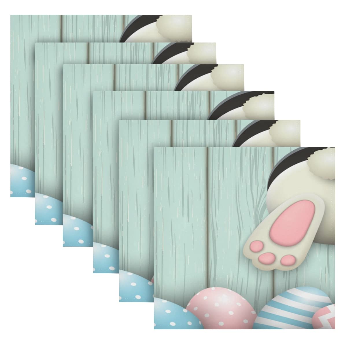 6 Pack Washable Cotton Cloth Napkins - Funny Easter Bunny Rabbit Eggs Design - 20x20 Inch Reusable Dinner Napkins for Weddings, Parties, Holidays - Perfect for Easter Decorations & Spring Table Settings