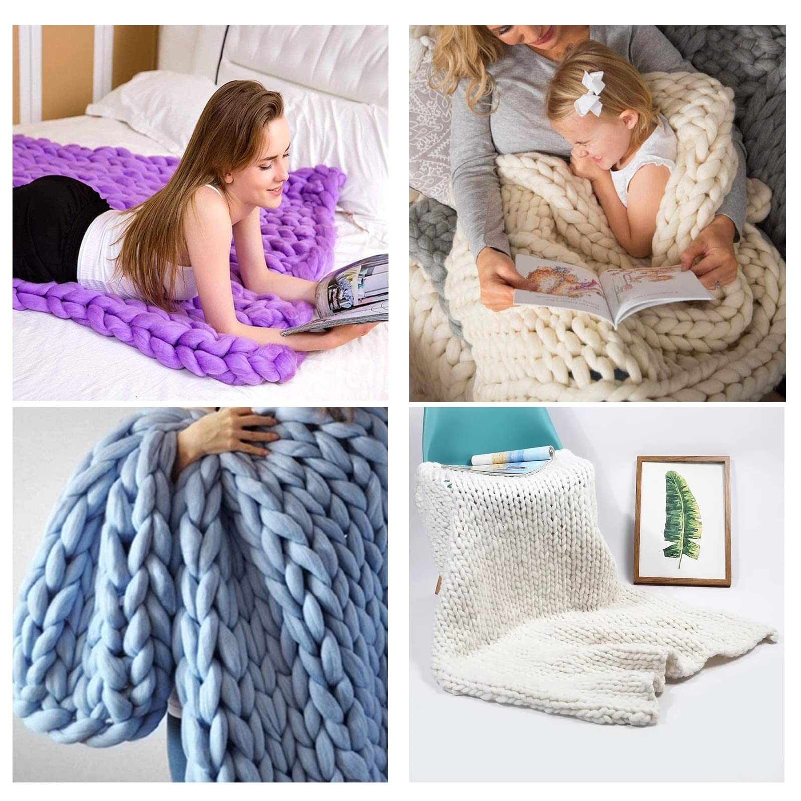 Chunky Knit Blanket - Handmade Soft Cotton Throw for Bed, Sofa & Pet - Warm Arm Knit Blanket for Bedroom, Living Room & Yoga - Cozy Home Decor Gift