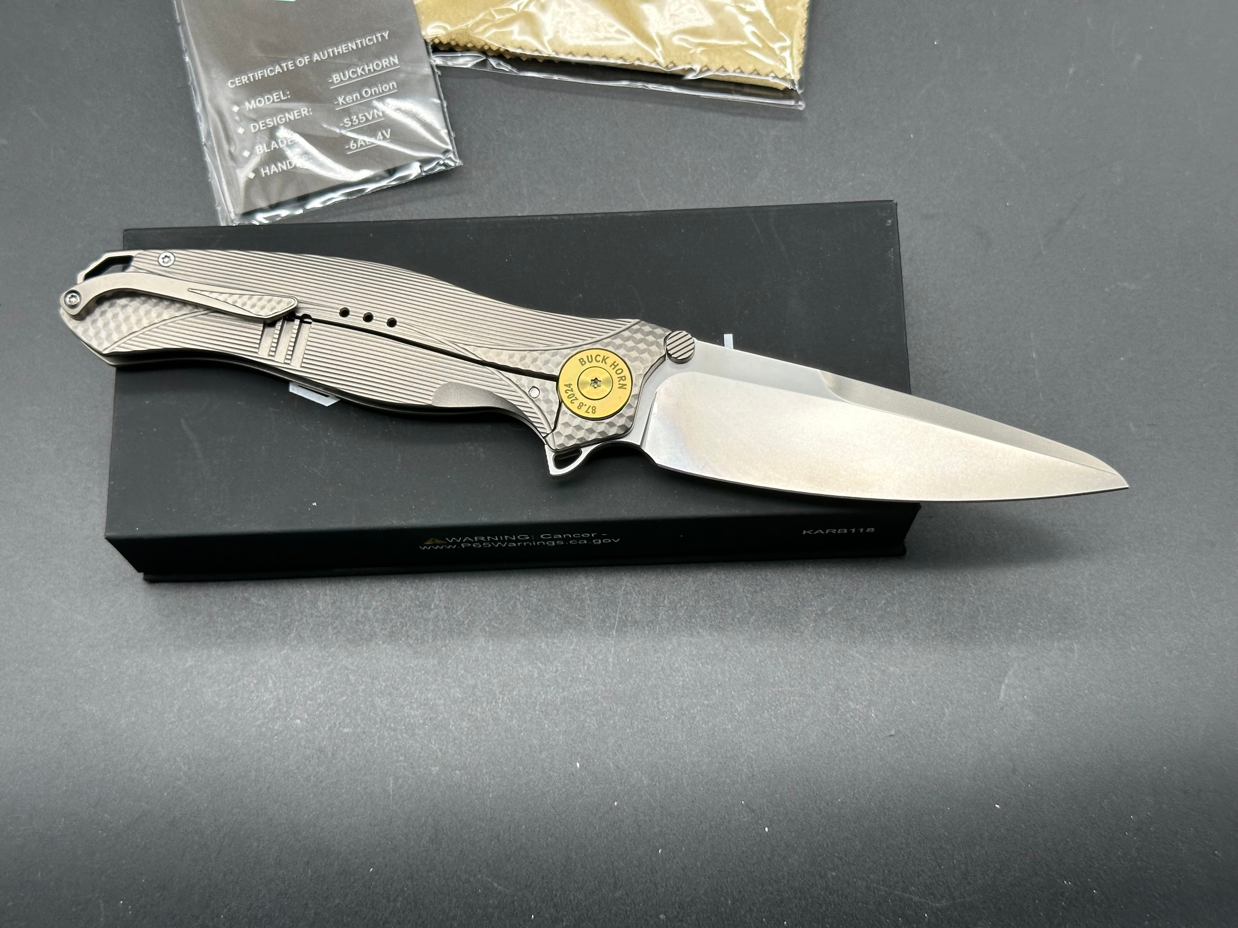 Ken Onion Karbon Knives Ketuo Buckhorn Titanium Frame Lock Folding Knife - 4 Bead Blast Finish | EDC, Outdoor Survival & Camping Gear