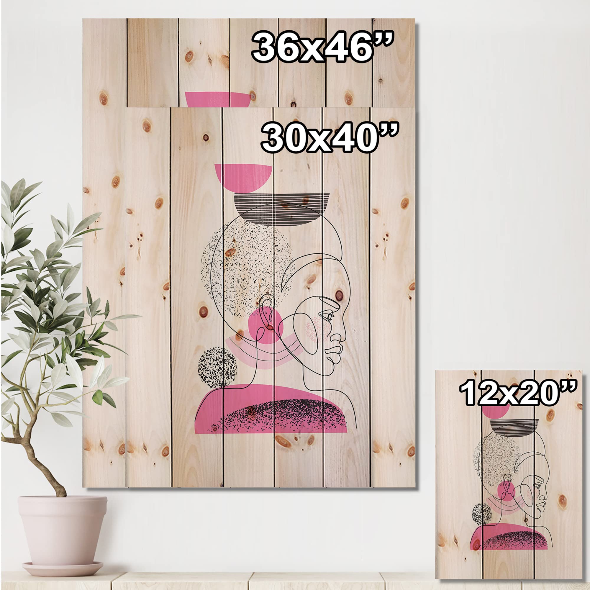DesignQ One Line Portrait of African American Women - Modern & Contemporary Wood Wall Decor, Beige Wood Wall Art, Large Abstract Wood Panels Printed on Natural Pine - Perfect for Living Room, Bedroom & Office Decor