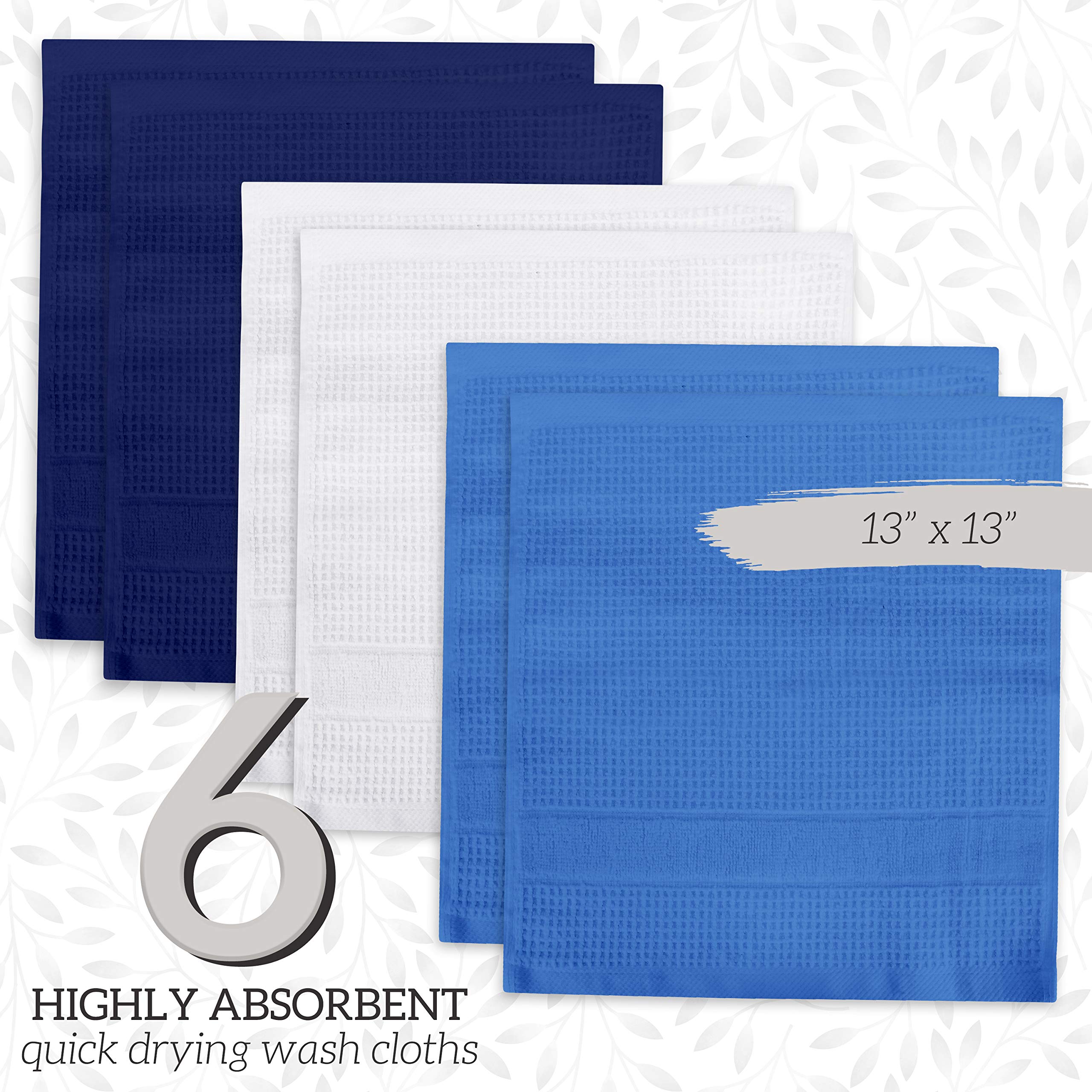 Premium 12x12 Inch Waffle Weave Washcloths 6-Pack - Ultra Soft, Highly Absorbent & Durable Luxury Bath Towels (Blue) | Perfect for Spa, Gym, Baby Care & Guest Bathrooms