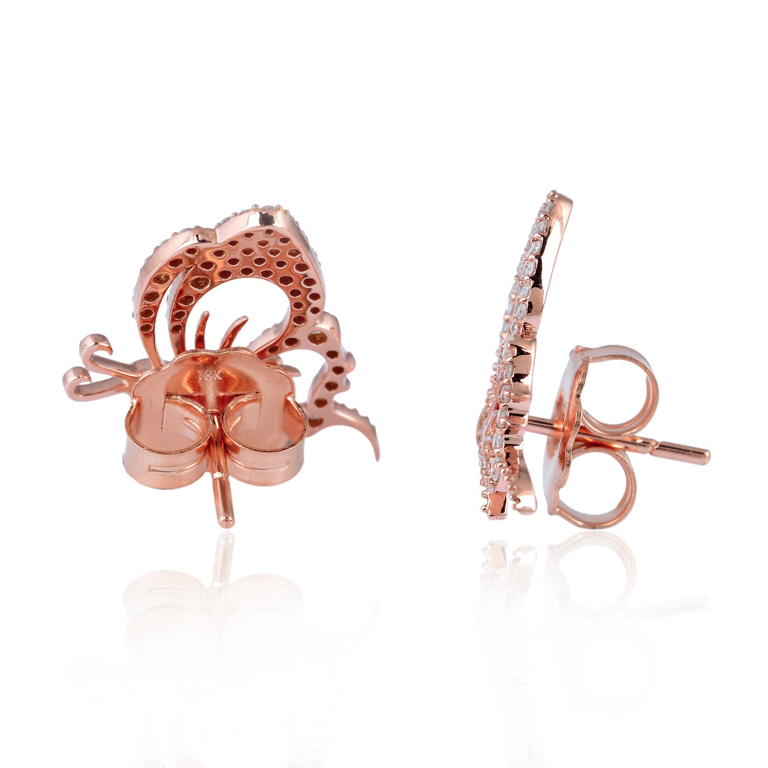 18K Rose Gold Pave Natural Diamond Butterfly Stud Earrings for Women - Elegant Jewelry Gift for Valentine's Day, Anniversary & Special Occasions