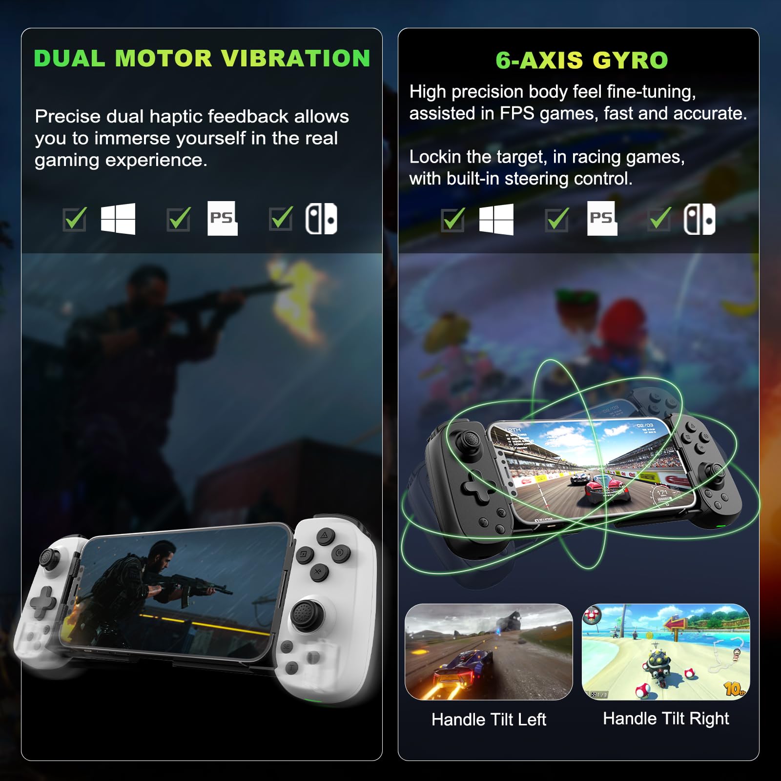 Wireless Koiiko Game Controller for iPhone, Android, PC & Switch - Play COD, Genshin Impact, Diablo on PS5/PS4/Xbox/PC with Turbo, 6-Axis Gyro & Dual Motors - Perfect for Cloud Gaming & Live Streaming