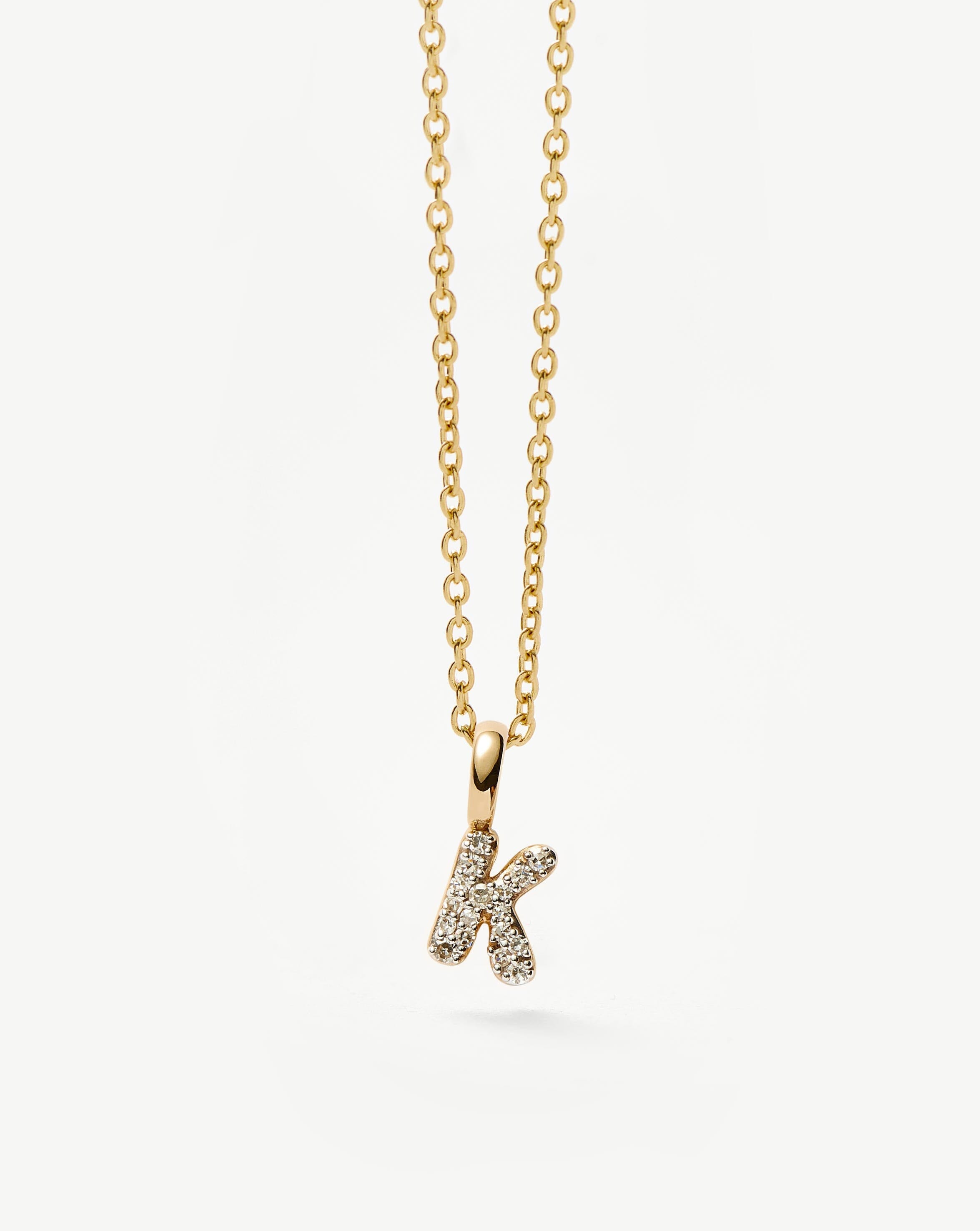 14K Solid Yellow Gold Plated Diamond Initial Mini Pendant Necklace - Letter K | Personalized Jewelry Gift for Women, Birthday, Anniversary & Special Occasions