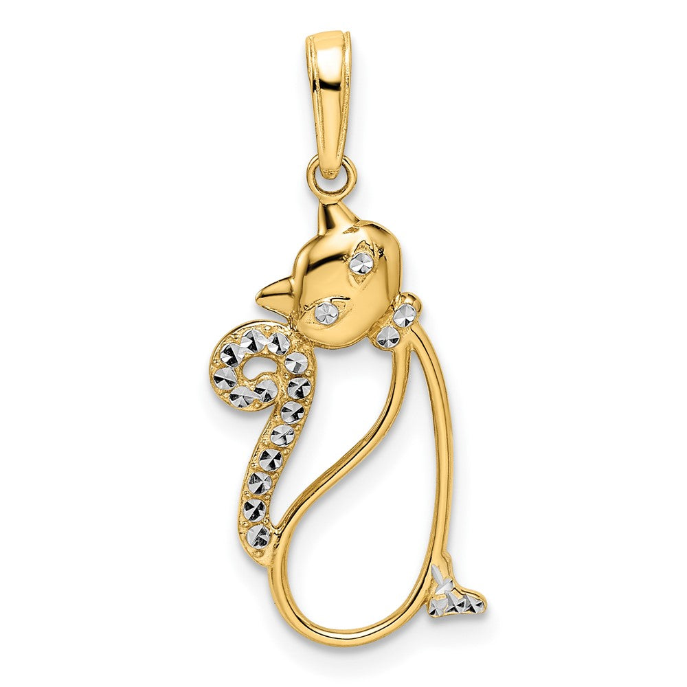 14K Gold & White Rhodium Diamond-Cut Cat Pendant Necklace - Elegant Jewelry Gift for Women, Perfect for Birthdays, Anniversaries & Special Occasions