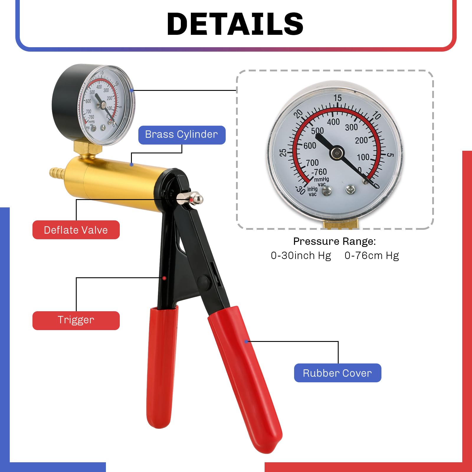 2-in-1 Brake Bleeder & Vacuum Pump Kit - Professional Handheld Tool for Brake & Clutch Maintenance with Pressure Gauge, Adapters & Storage Case (Red) | Perfect for Car, Motorcycle & DIY Auto Repair at Home or Garage