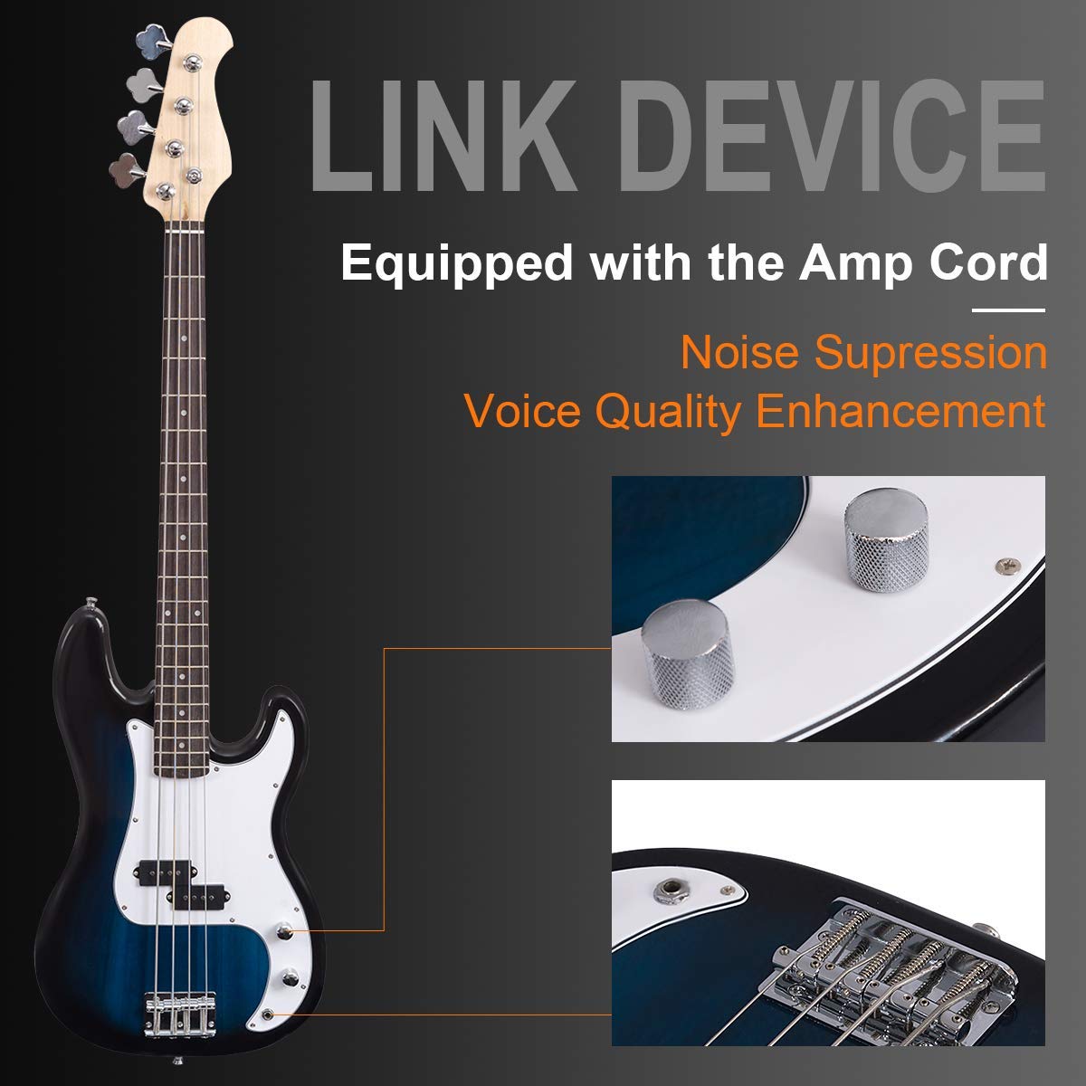 **Costzon Full Size Electric 4-String Bass Guitar Kit for Beginners – Rosewood Fingerboard & Bridge, Dual Pickups & Tone Controls, Includes Gig Bag, Strap, Picks, Amp Cable (Blue) – Perfect for Practice, Performances & Recording**