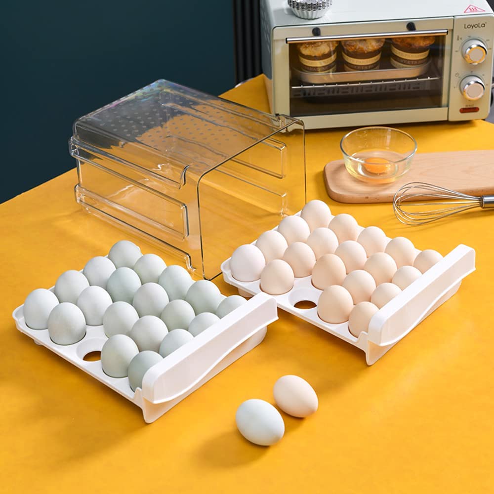 HomeCloud Acrylic 40-Grid Large Capacity Egg Storage Container - Stackable Drawer-Style Egg Holder & Organizer for Refrigerator (White, Rectangular) | Perfect for Farm Fresh Eggs, Organic Eggs & Bulk Egg Storage in Kitchen, Pantry or Chicken Coop