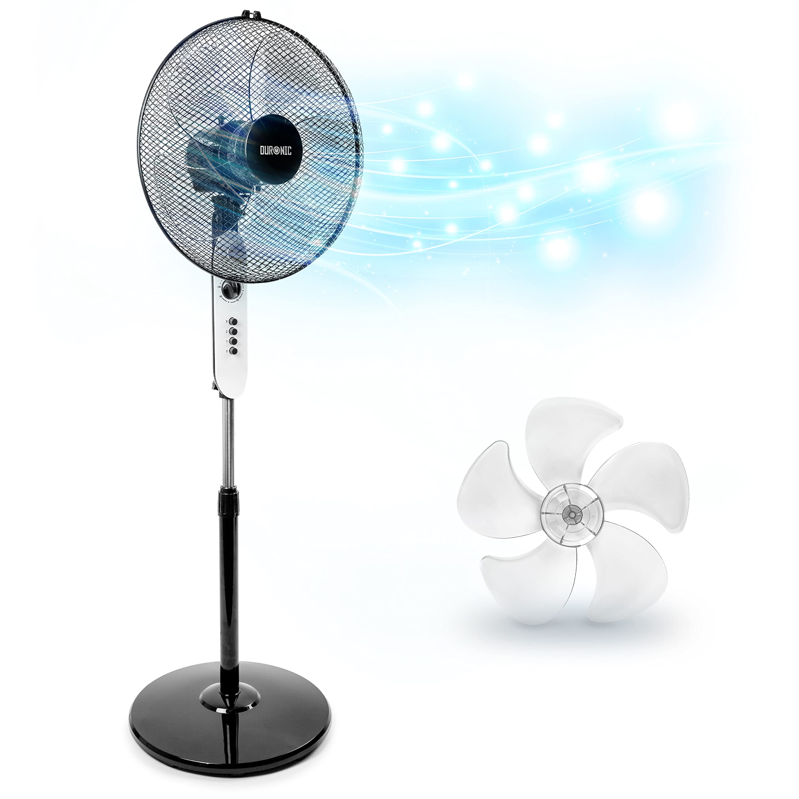 Duronic FN45 Pedestal Fan - 45 Inch Electric Standing Fan with 5 Blades, 4 Speed Settings, Height Adjustable & Oscillating - High Velocity Cooling Fan for Home, Bedroom, Office, Gym - Perfect for Summer Cooling, Indoor Air Circulation & Workout Spaces