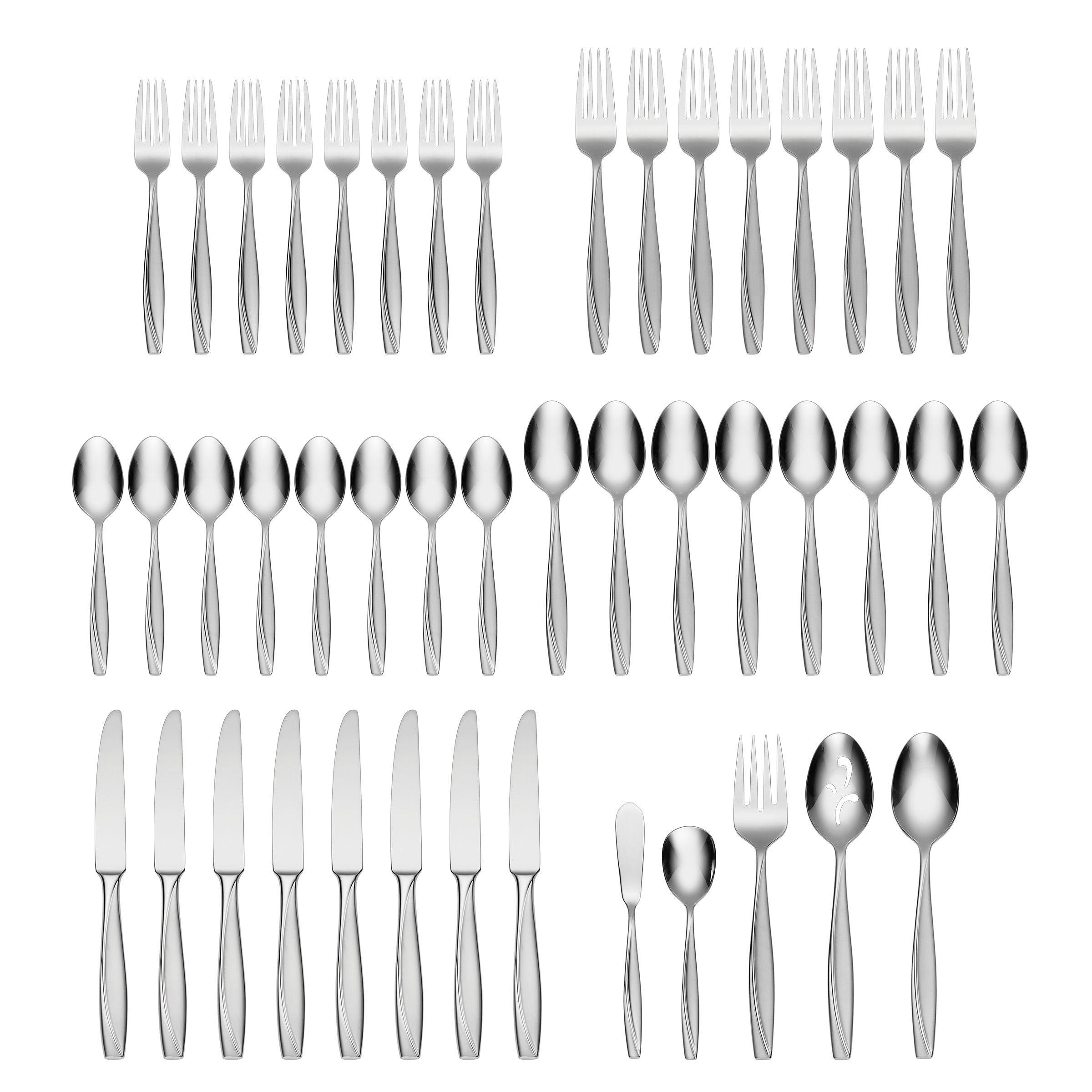 Cleo 45-Piece Stainless Steel Flatware Set - Elegant Silverware for 8 Place Settings - Perfect for Dinner Parties, Weddings & Everyday Dining