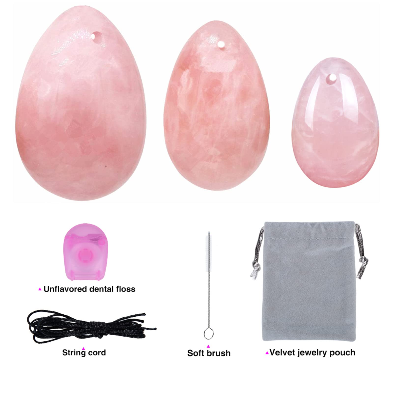 GIA Certified MIMOSA Pink Rose Quartz Eggs Set of 3 - Healing Crystals for Meditation, Reiki, Home Decor & Spiritual Gifts