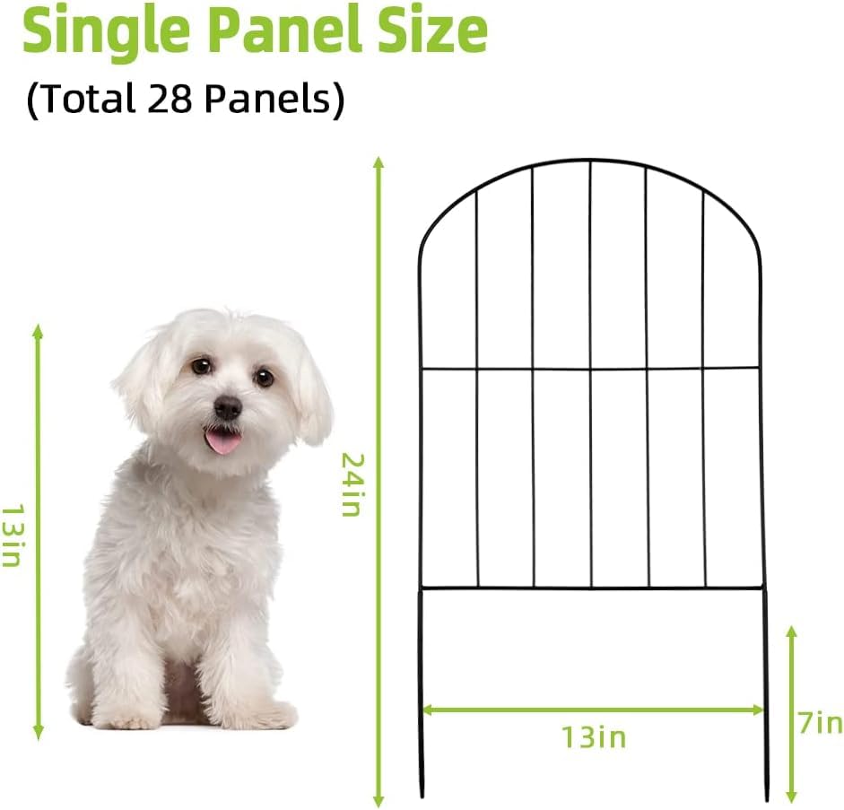 GARVEE 28Pcs Decorative Garden Fence - 30ft Length x 24in Height No Dig Fence, Rustproof Coated Metal Wire Fence for Rabbits & Dogs - Perfect for Flower Beds, Vegetable Gardens & Pet Play Areas