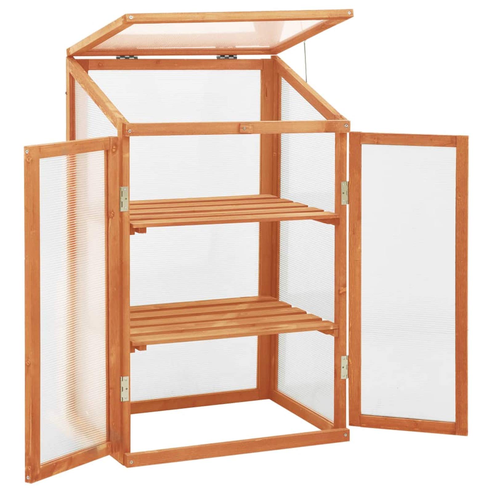 Premium Firwood PC Board Greenhouse with Openable Roof & Storage Shelves - 2 Doors Plant Gardening Tent for Herbs, Flowers, Vegetables | Perfect for Balcony, Deck, Garden, Patio & Outdoor Growing
