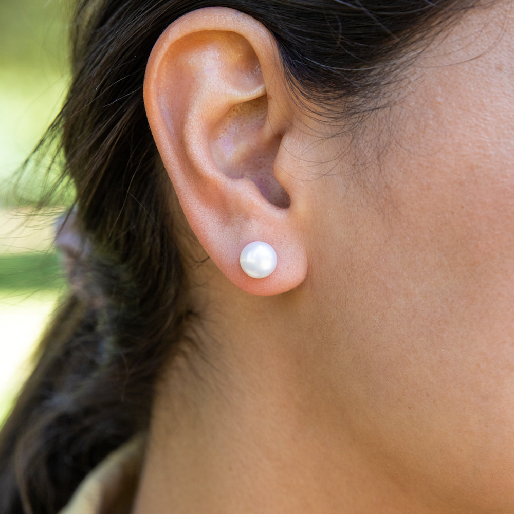 9ct Yellow Gold 8mm White Freshwater Pearl Stud Earrings for Women - Classic Elegant Jewelry Gift for Birthday, Anniversary & Special Occasions