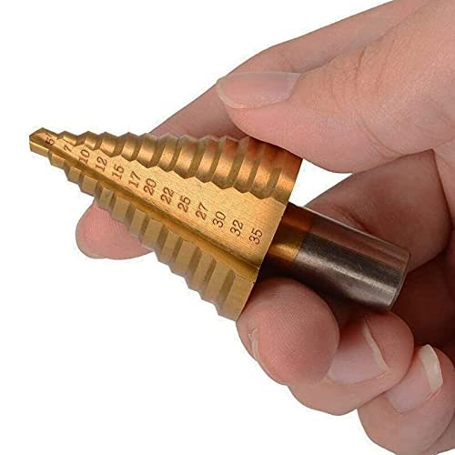 5-35mm HSS Titanium Coated Step Drill Bit Set for Wood & Metal - High Precision Core Hole Drilling Tool with Round Shank - Perfect for DIY Projects, Home Repairs, and Professional Metalworking