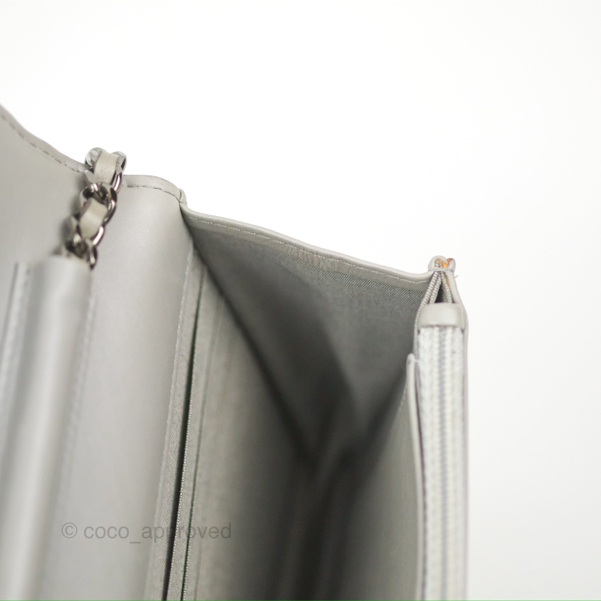 Chanel Chevron Boy Wallet on Chain WOC in Grey Lambskin with Gun Metal Hardware - Luxury Crossbody Bag for Women, Perfect for Evening Events & Daily Use