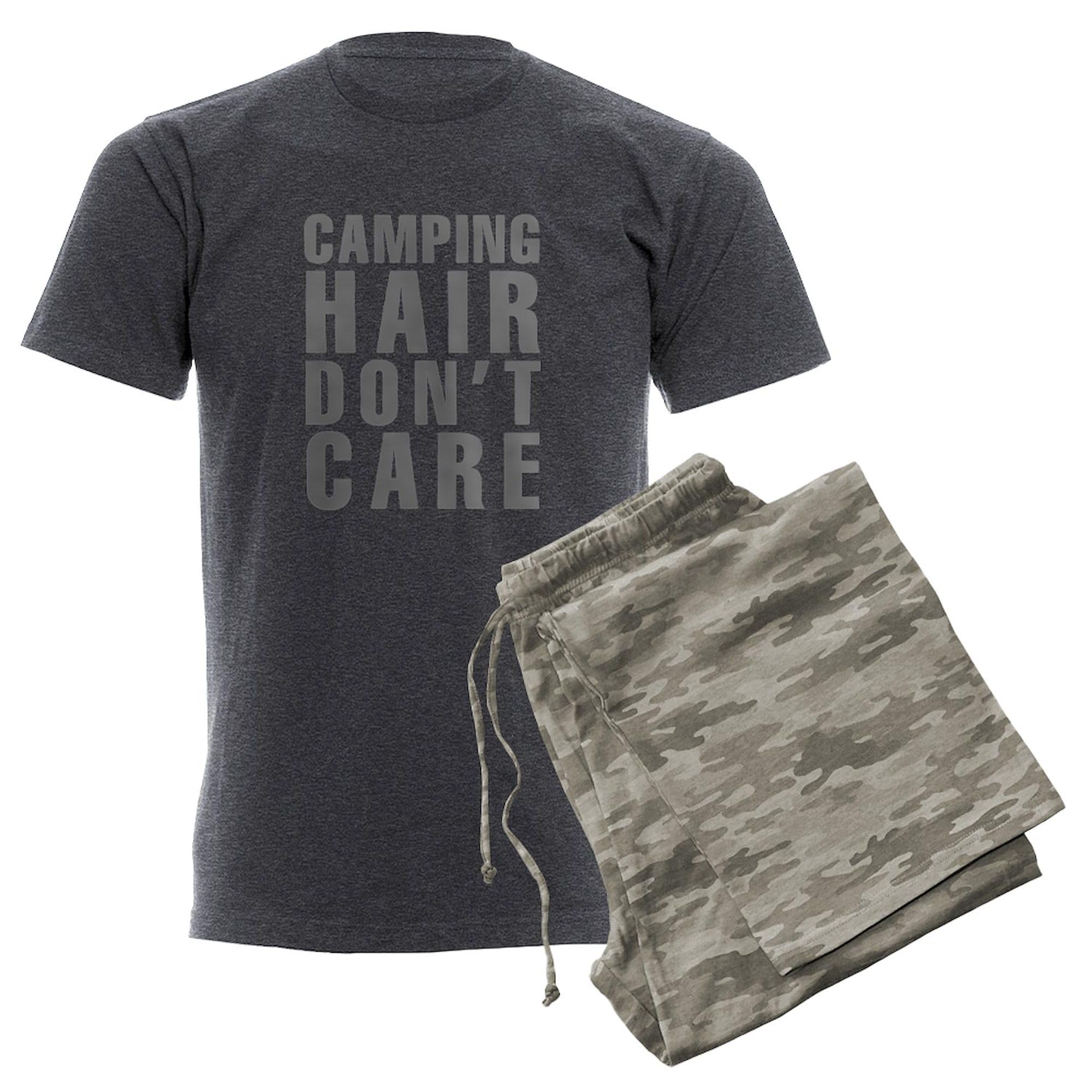 Camping Hair Don't Care Men's Charcoal Pajamas - Funny Novelty Sleepwear for Outdoor Lovers - Perfect for Camping Trips & Cozy Nights at Home