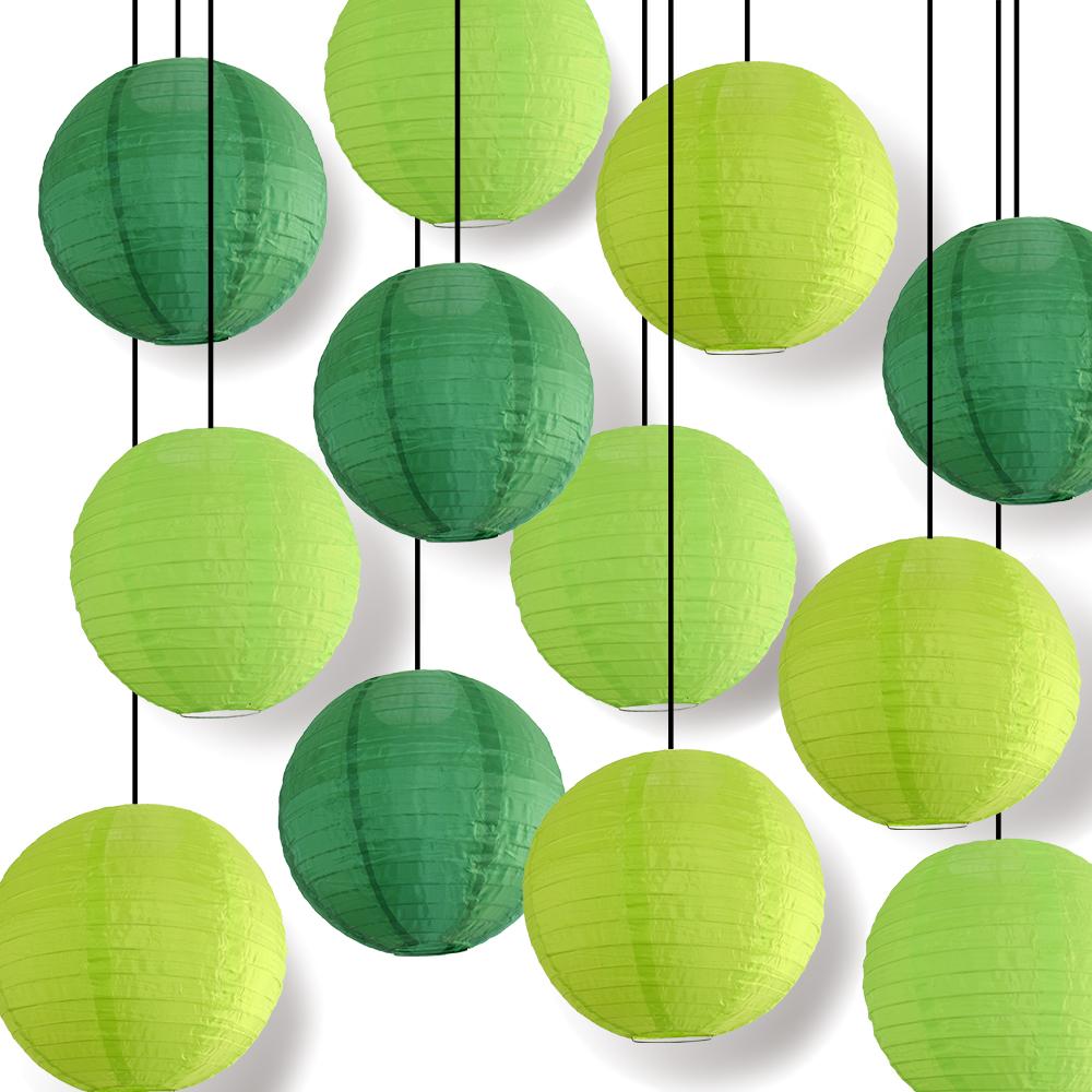 12 Pack Multicolor Green Nylon Lanterns - Outdoor/Indoor Party Decorations for Halloween, Christmas, Birthday & Garden Celebrations