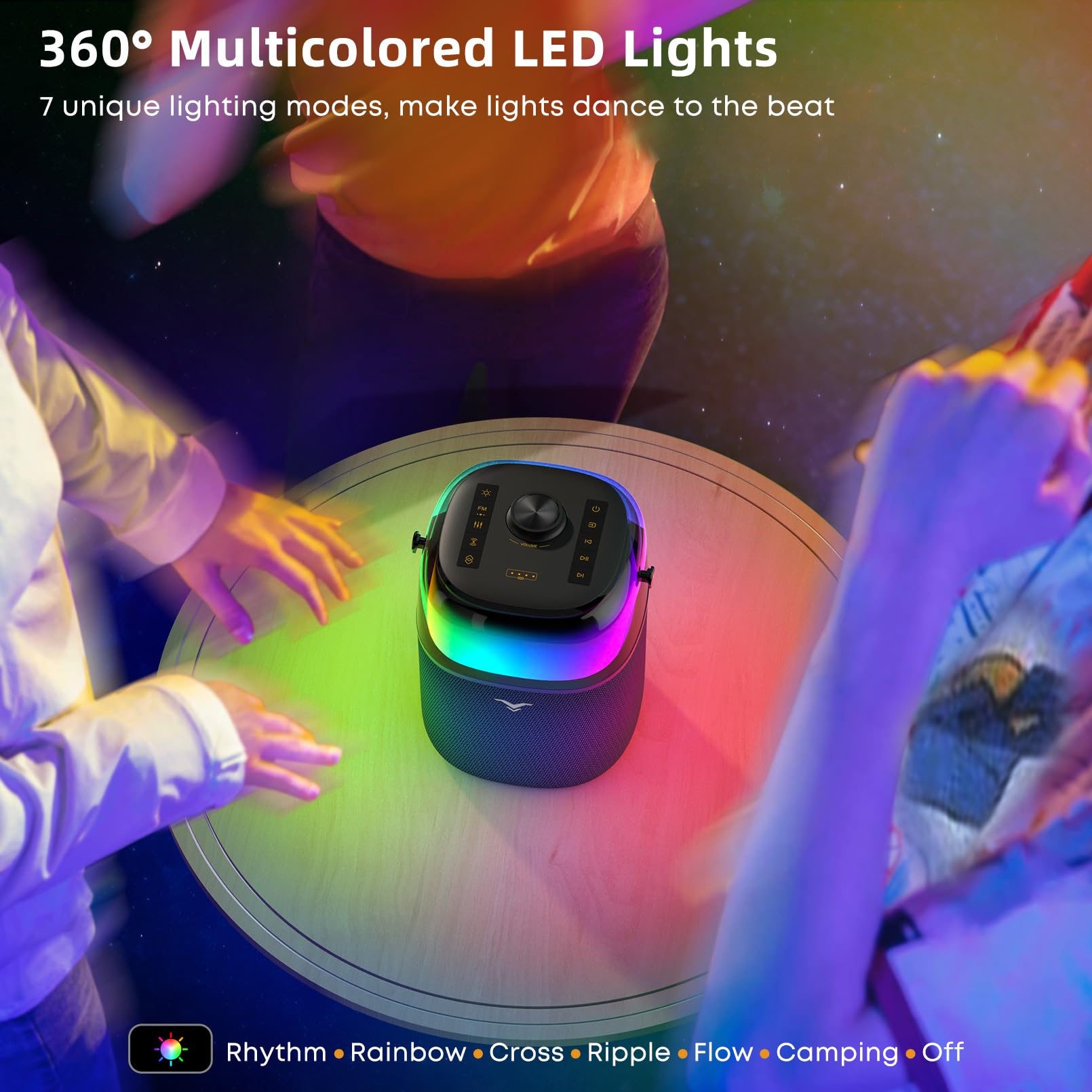 50W(80W Peak) Portable Bluetooth Speaker with 360° LED Light Show, Deep Bass & Stereo Sound - Waterproof Wireless Speaker with FM/AUX/USB/TWS/6.35mm Input - Perfect for Outdoor Parties, Home Entertainment & Gift Giving