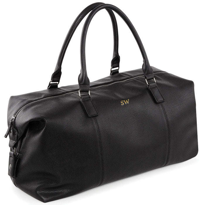 Carnaby Of London Embossed Initial Gold Weekend Holdall - Luxury Leather Travel Bag for Women & Men - Perfect for Weekend Getaways, Business Trips & Gym