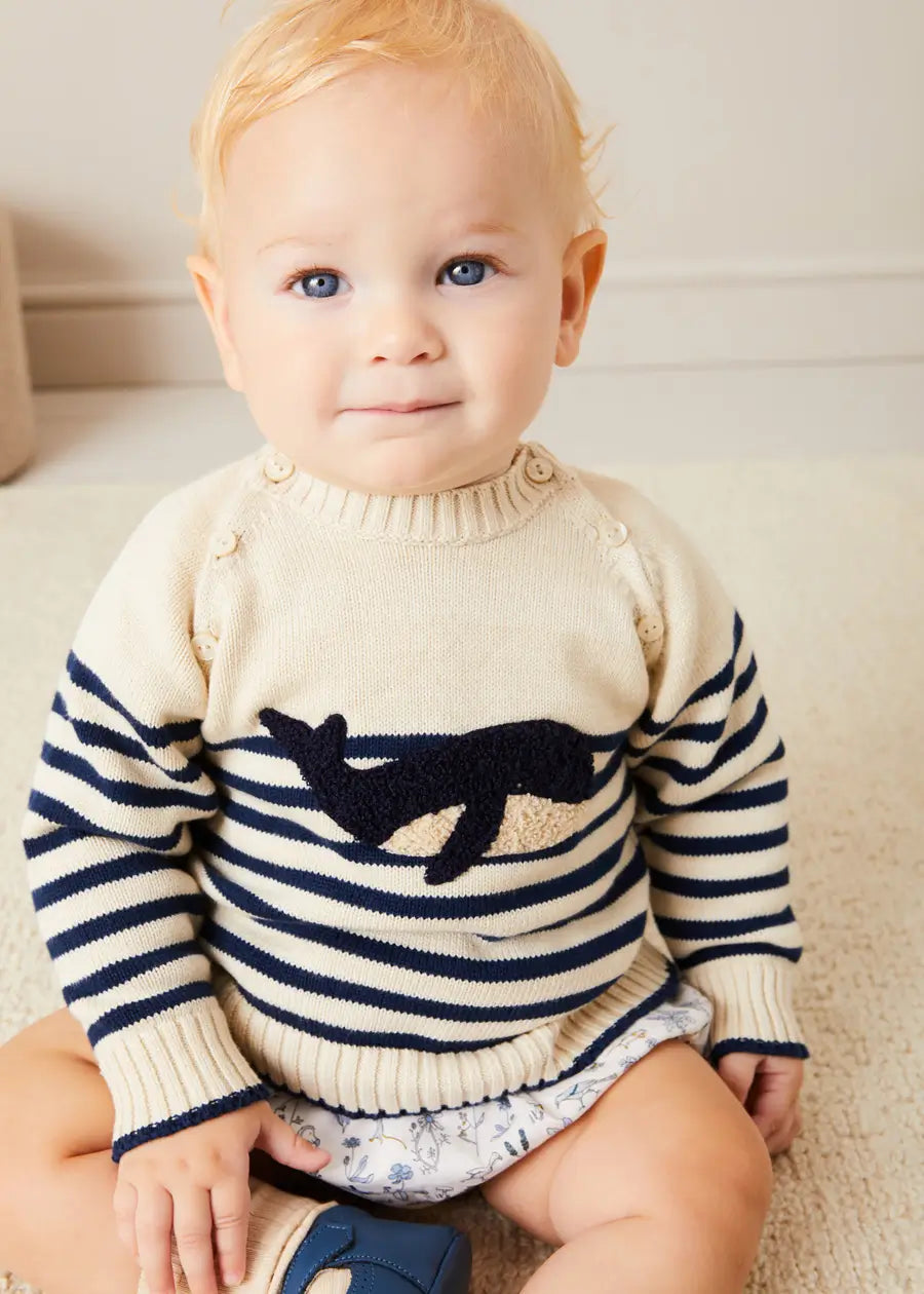 Blue Whale Intarsia Striped Jumper for Kids (6 Months to 10 Years) - Perfect for School, Playdates & Family Outings