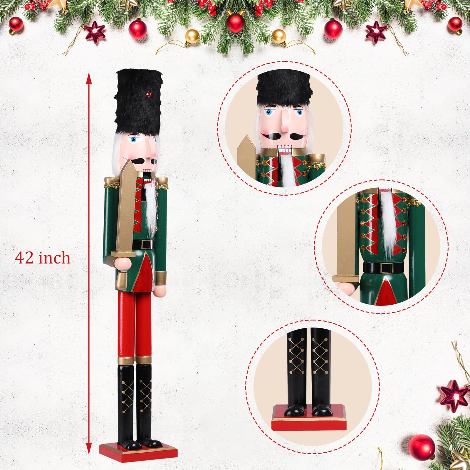 Green Wooden Soldier Nutcracker Christmas Decor - Festive Holiday Figurines for Indoor Table & Mantel Decorations | Perfect Christmas Gifts & Home Décor (41.5cm) - Ideal for Holiday Parties, Tree Skirts & Festive Centerpieces