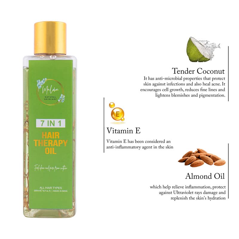 Muloha 7-in-1 Hair Growth Oil with Almond, Olive, Vitamin E, Sesame & Coconut Oils - Nourishing Treatment for Men & Women - All Hair Types (200ml) - Perfect for Dry, Damaged Hair & Scalp Care