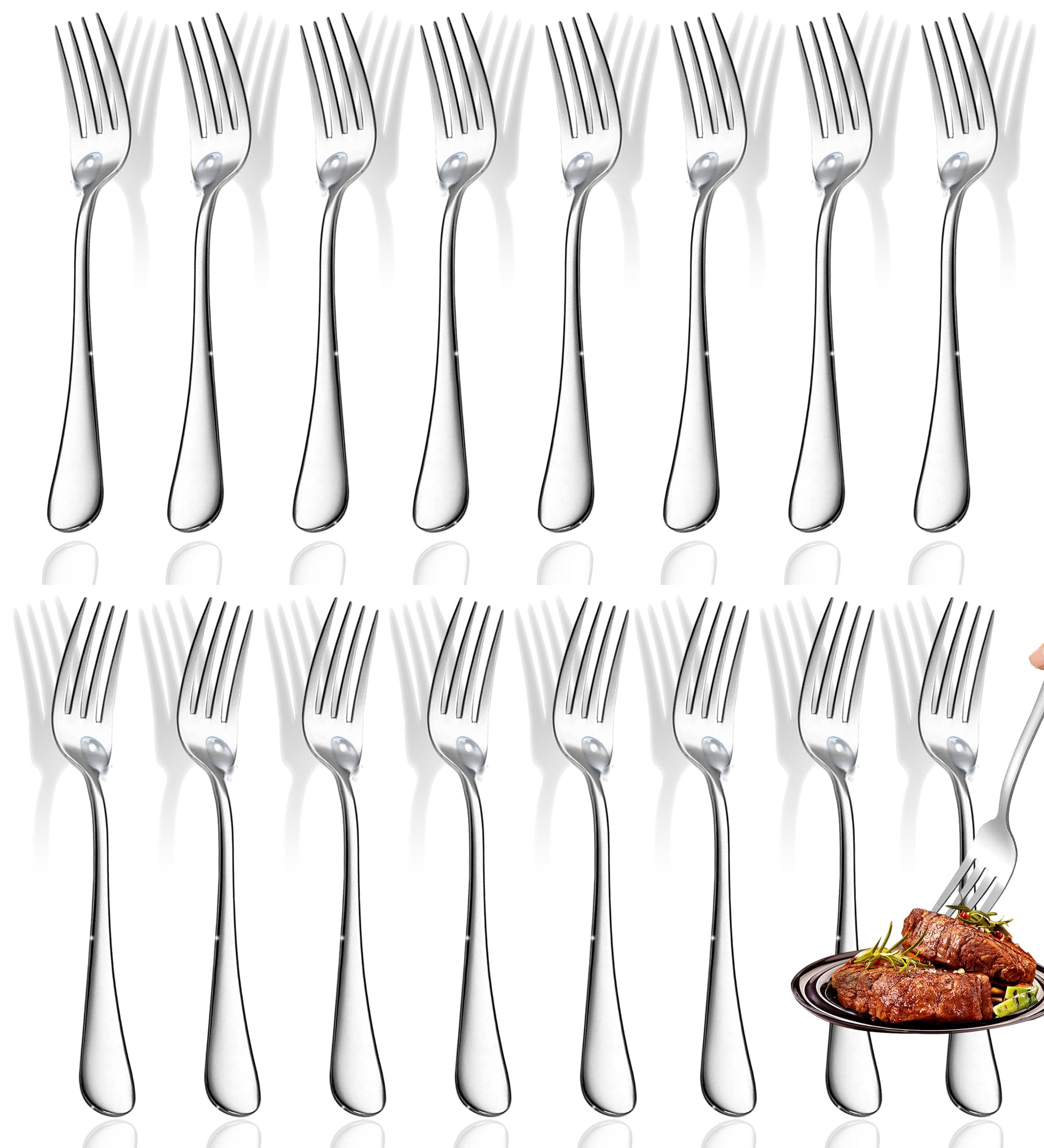 16-Piece Stainless Steel Dinner Forks Set - 8 Inch Food Grade Silverware, Mirror Polished & Dishwasher Safe Flatware Cutlery - Perfect for Home, Restaurant, Wedding, and Party Dining Essentials
