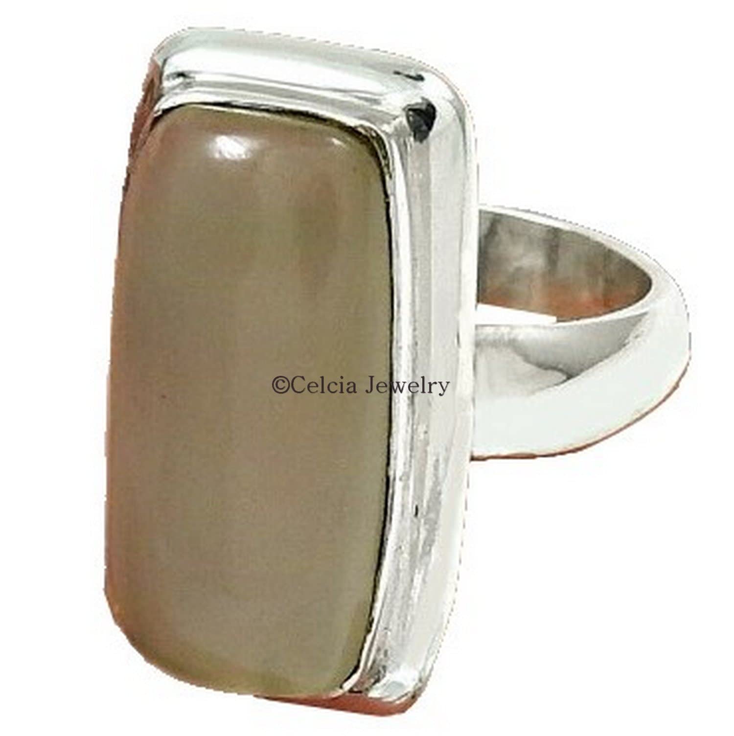Natural Grey Chalcedony Band Ring - Elegant Bohemian Statement Jewelry for Women, Size 7 | Perfect Bridesmaid Gift, Promise Ring & Unique Mother's Day Present | Ideal for Weddings, Parties & Everyday Boho Fashion