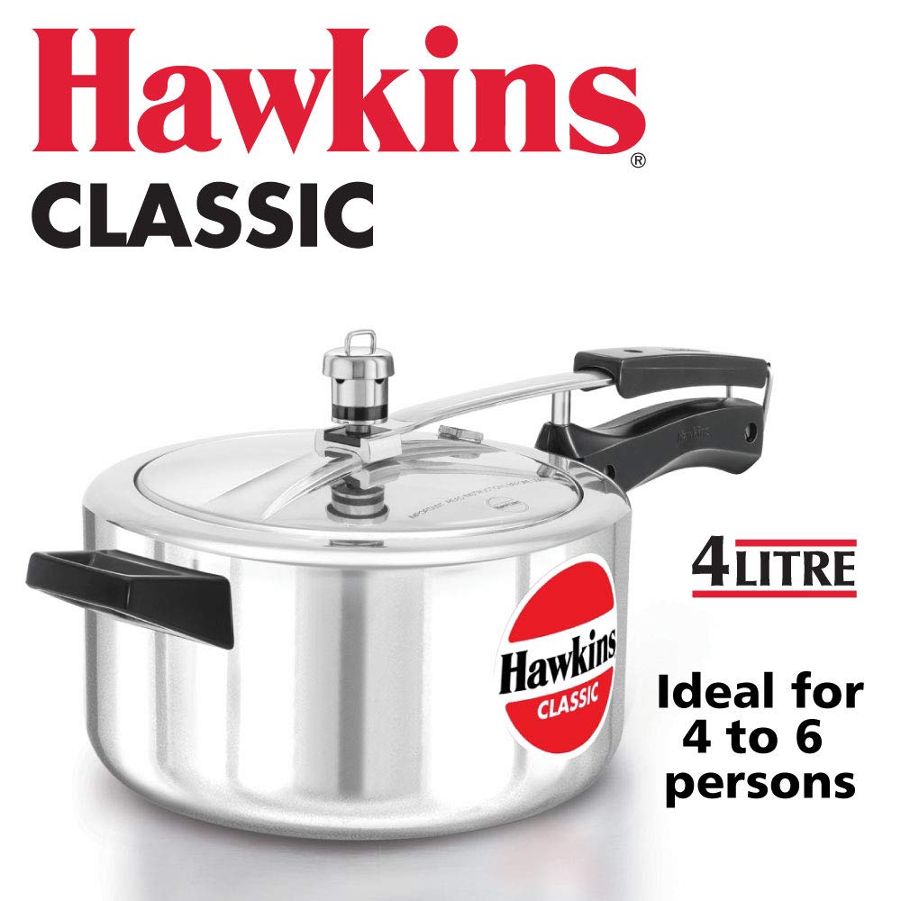 Hawkins CL40 Classic 4L Aluminum Pressure Cooker - Fast & Safe Cooking for Soups, Stews & Meals | Perfect for Home Kitchens & Camping