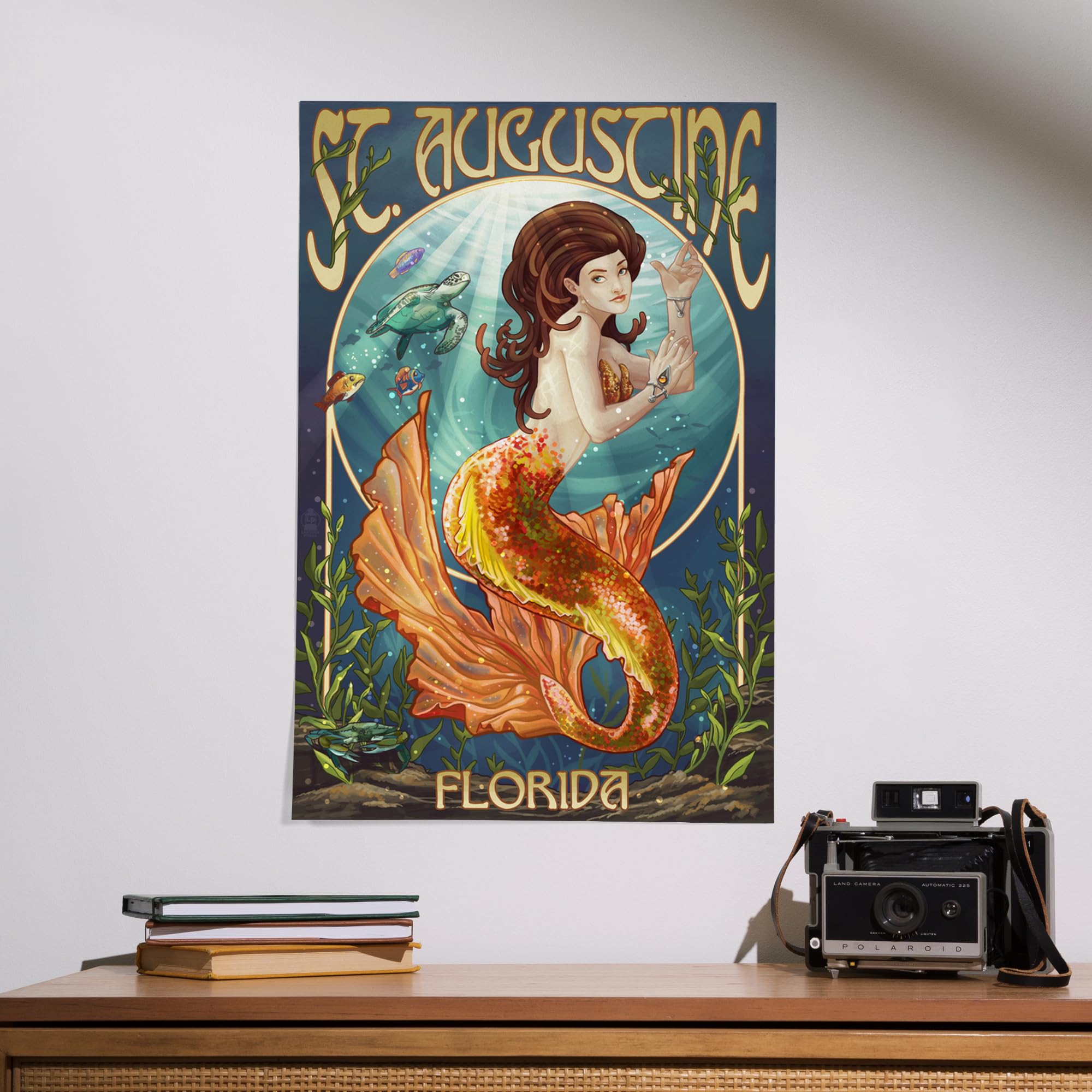 Lantern Press 16x24 Inch Giclee Art Print - St. Augustine Florida Mermaid Painting - Coastal Home Decor & Beach House Wall Art