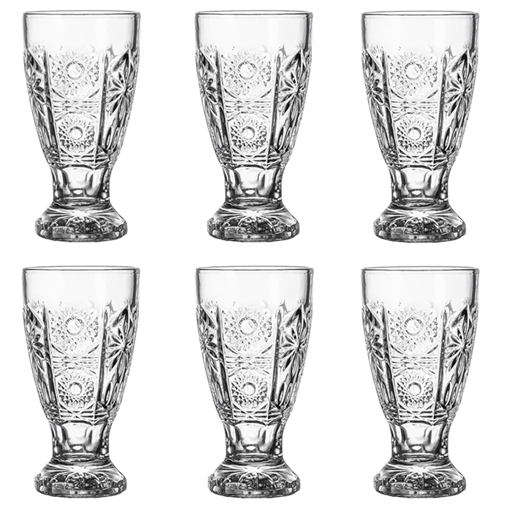 Clara 12oz Glass Tumblers with Footed Base - Set of 6 Unbreakable Drinking Cups for Iced Coffee, Cocktails & Smoothies - Perfect for Home, Restaurant & Party Use