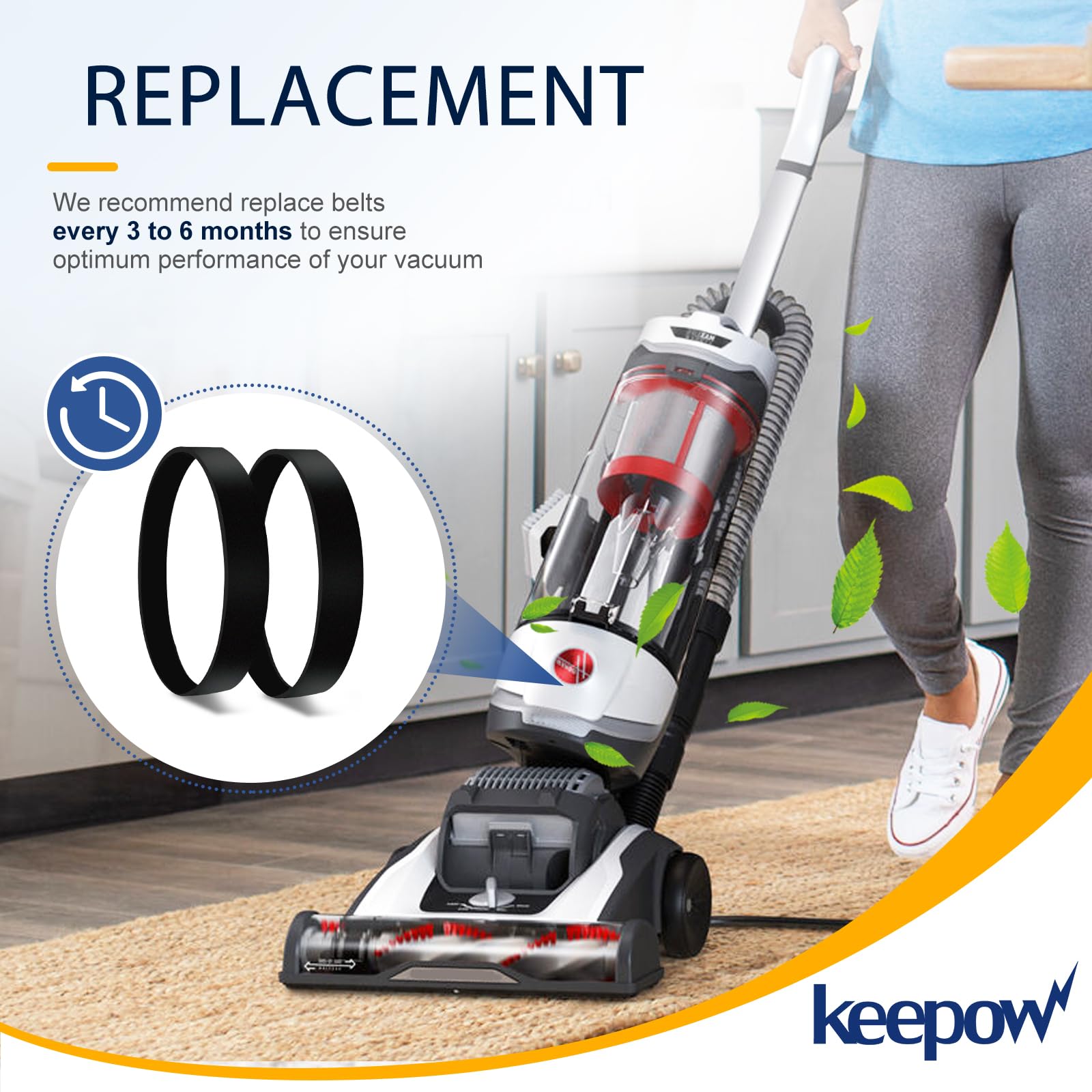 KEEPOW 2-Pack Replacement Belts for Hoover High Performance Vacuum Cleaner Elite Swivel XL Pet Upright Models UH75200, UH75210, UH75250, UH75110, UH75100, UH75150, UH75160 Series - Perfect for Pet Hair Removal and Deep Carpet Cleaning