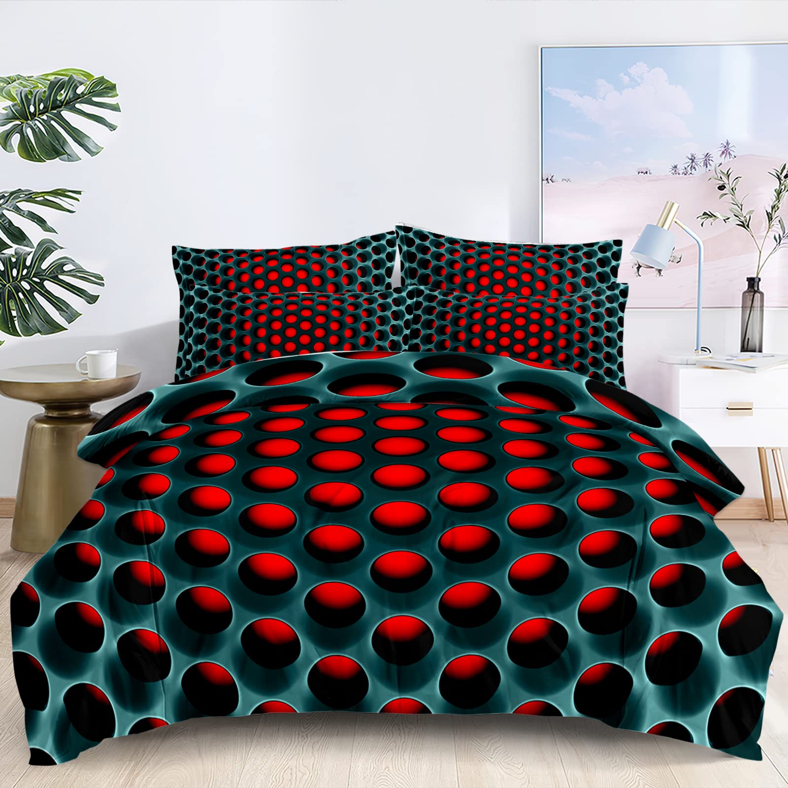 HAVOP 3D Duvet Cover Set for Boys - Queen Size Bedding with Dense Hole Print | All-Season Soft Microfiber Duvet Cover & Pillowcases (3-Piece Set) | Perfect for Kids' Rooms, Teen Bedrooms & Dorm Decor