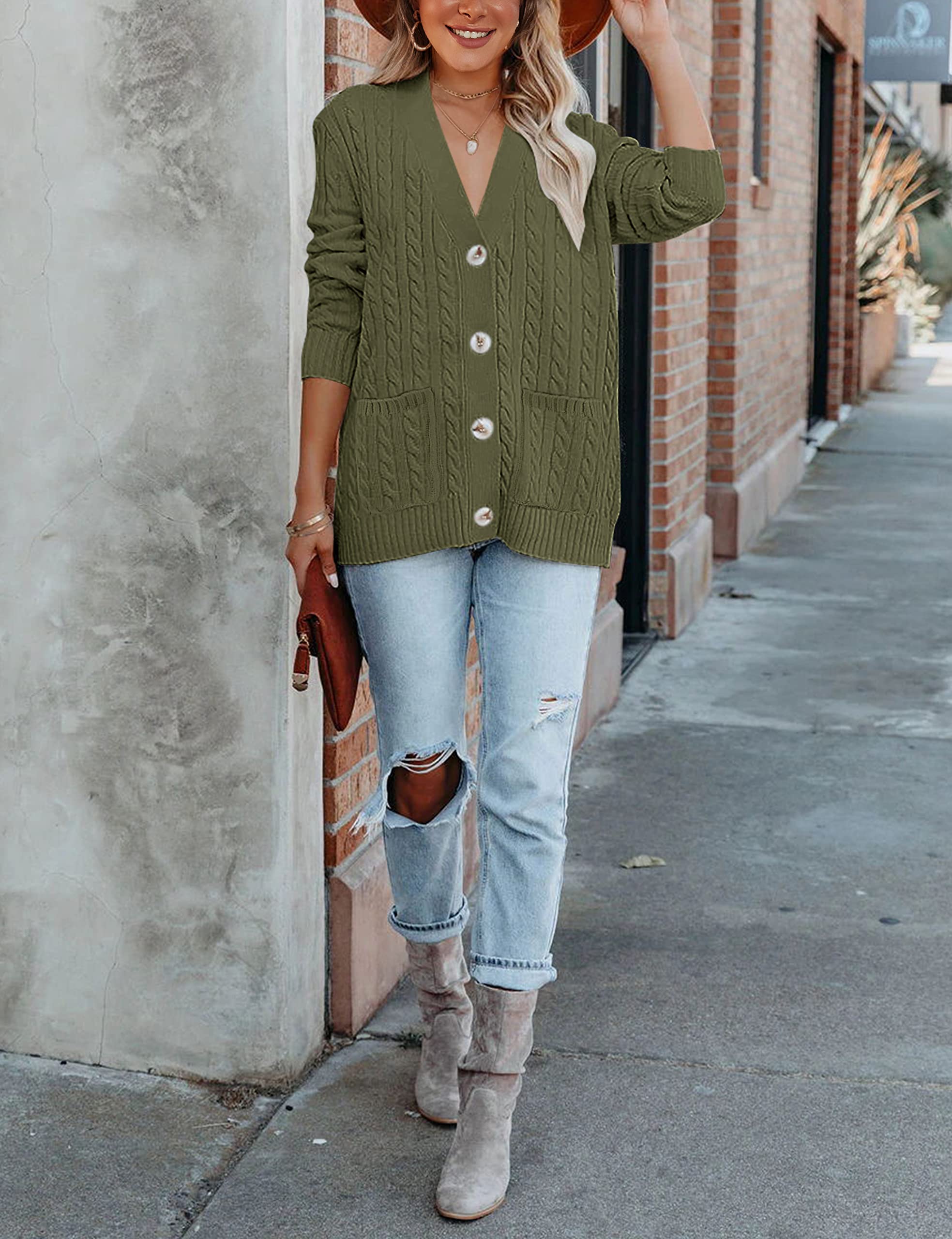 MEROKEETY Women's 2025 Long Sleeve Cable Knit Cardigan Sweater - Soft Button Up Open Front Coat with Pockets for Fall & Winter | Perfect for Office, Date Night and Casual Outfits