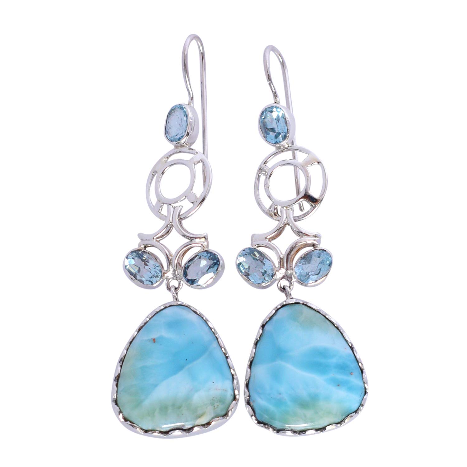 Larimar & Blue Topaz Teardrop Earrings - Sterling Silver Filigree Irish Celtic Drop Earrings for Women | Elegant Jewelry Gift for Weddings, Parties & Special Occasions