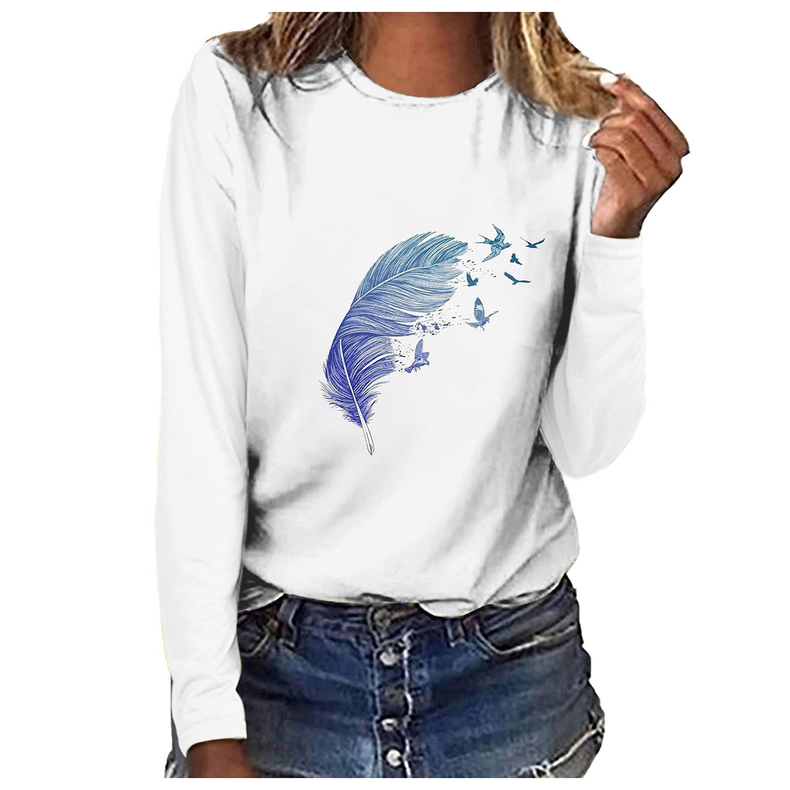 Gillberry Women's Long Sleeve Crewneck T-Shirt - Soft Loose Fit Casual Top for Everyday Wear | Perfect for Work, Weekend & Layering