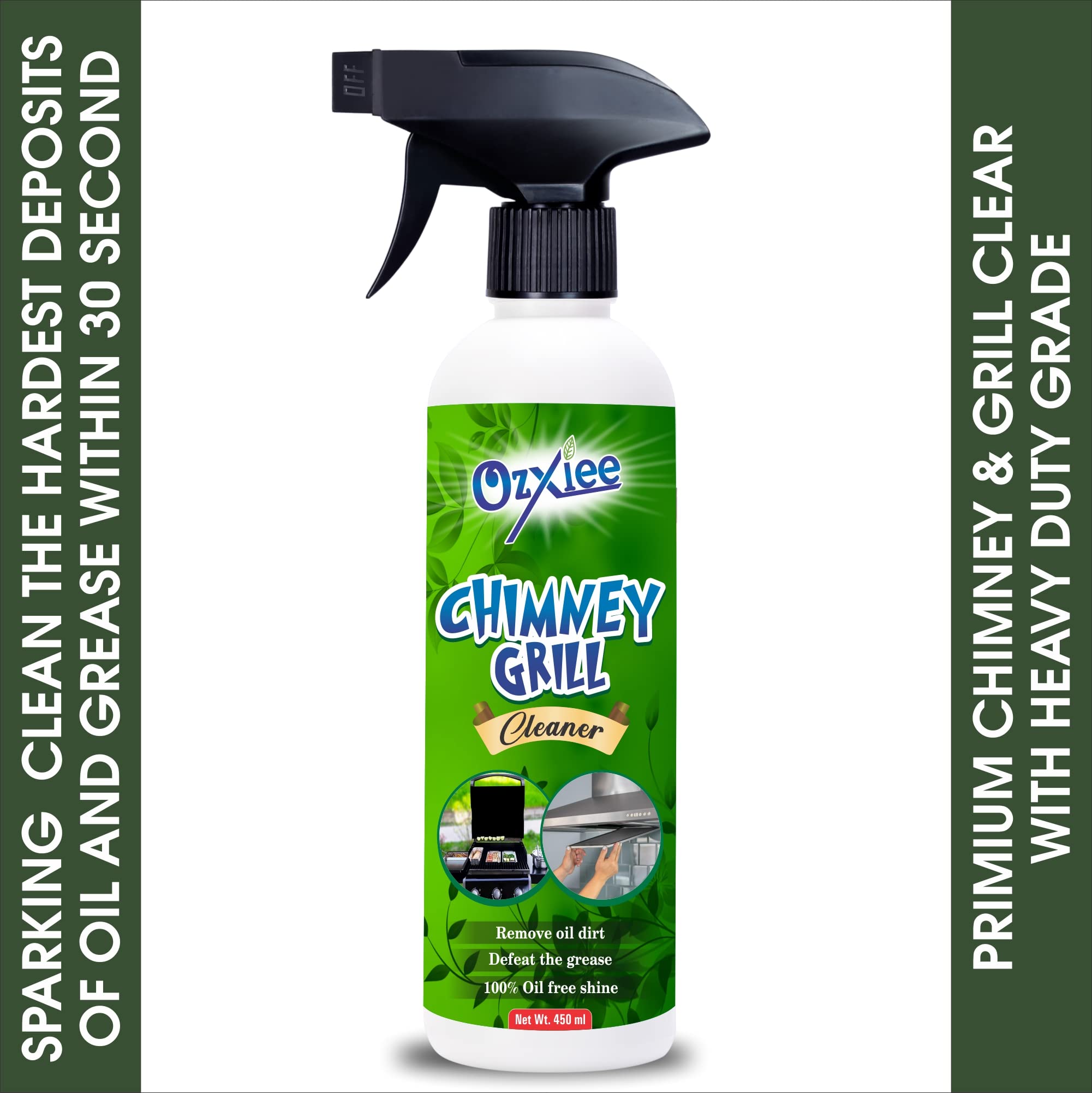 Ozxiee Chimney & Grill Cleaner Spray (450ml) - Heavy-Duty Kitchen Degreaser for Chimneys, Microwaves, Grills, Gas Stoves, Exhaust Fans & Deep Fryers | Removes Tough Grease & Oil | Ideal for Home & Commercial Kitchens