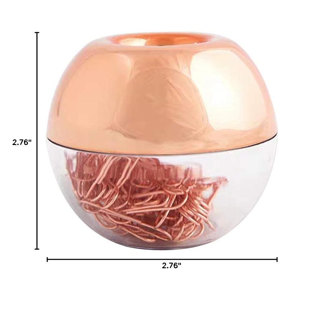 Premium Rose Gold Paper Clips with Magnetic Marble Holder - 100 Pack of 28mm Office Supplies for Desk Organization | Perfect for Office, School, and Home Workspace Organization