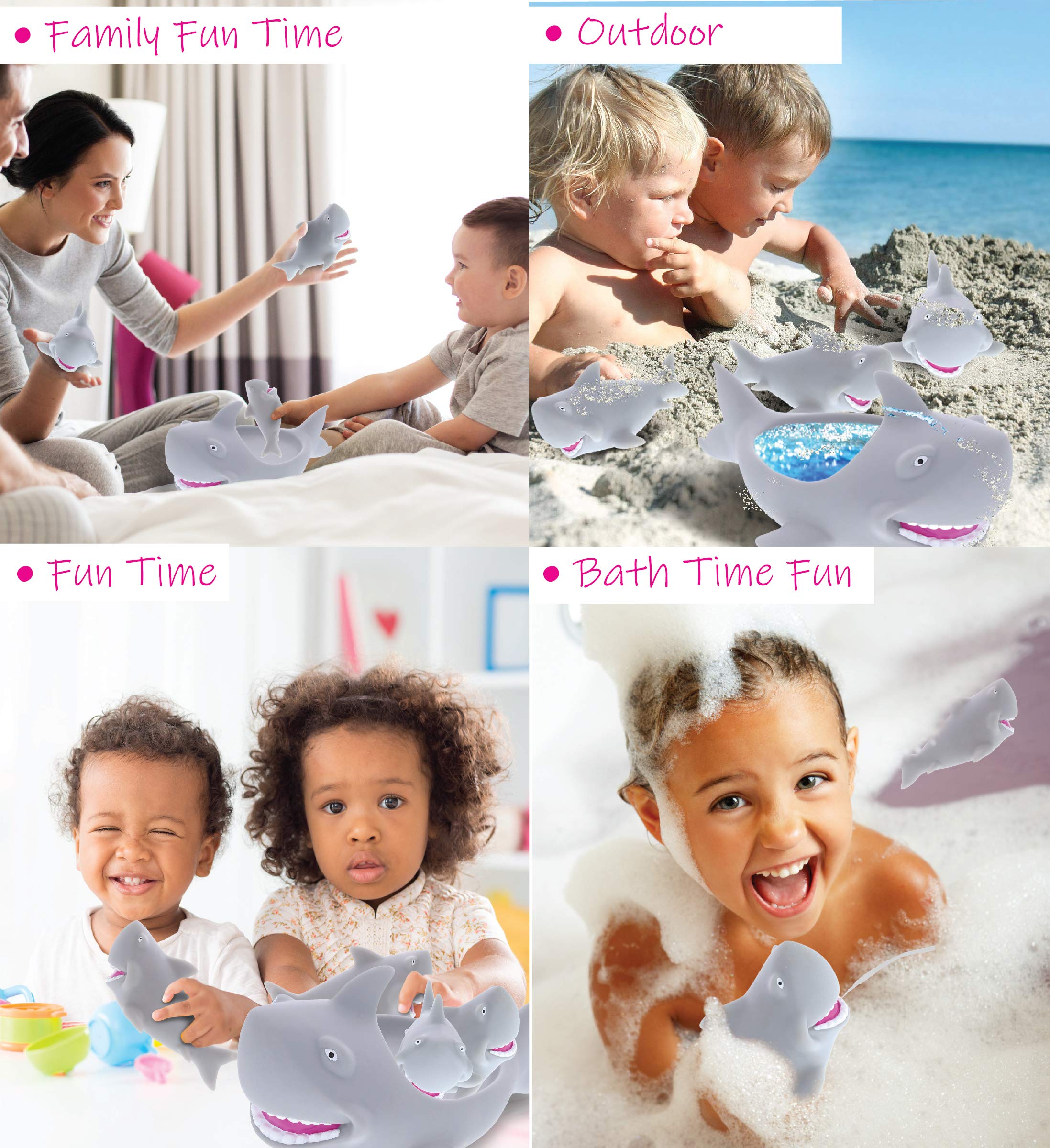 Dollibu Family Animal Bath Squirters 4-Piece Set - Fun Floating Rubber Squirt Toys for Toddlers & Kids - Perfect for Bathtime, Pool Play & Water Fun - Gray Bath Toys for Boys & Girls
