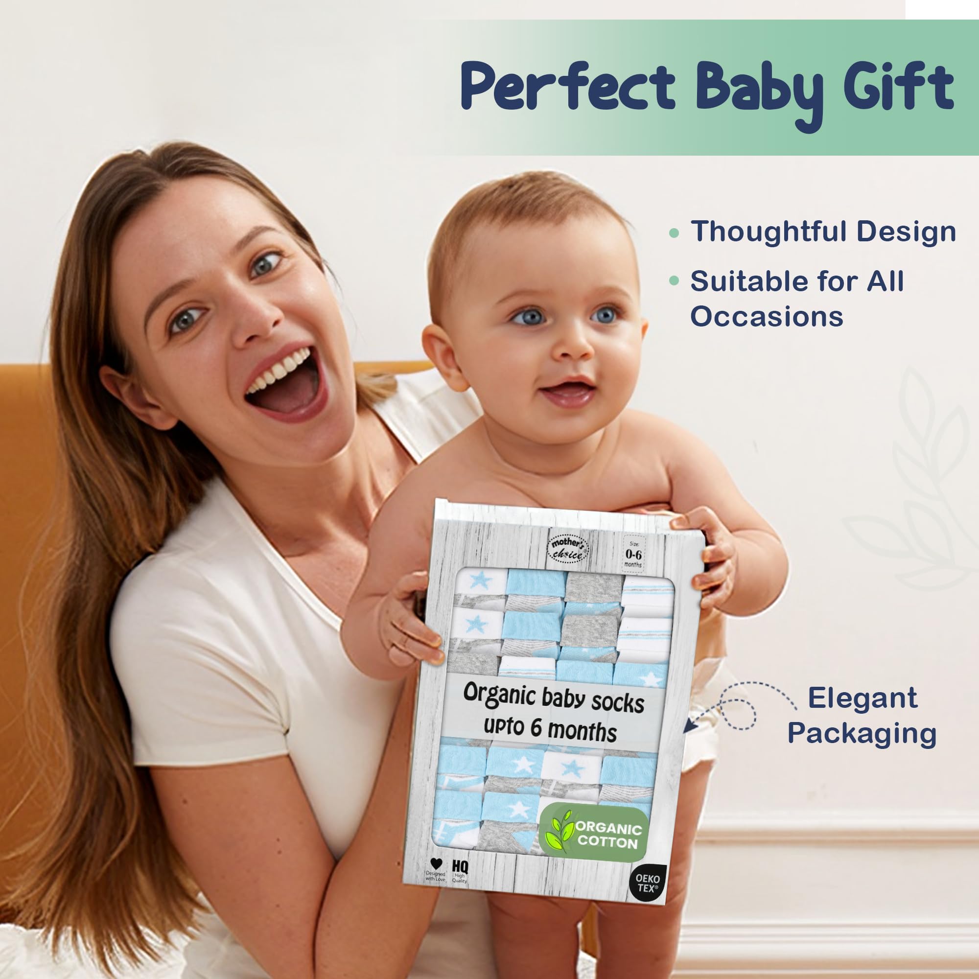 Organic Cotton Baby Socks for Newborns 0-6 Months | 12 Pairs Soft Hypoallergenic Unisex Infant Socks | Perfect Baby Shower Gift Set (Blue, Gray, White) | Ideal for Daily Wear, Playtime & Photo Shoots