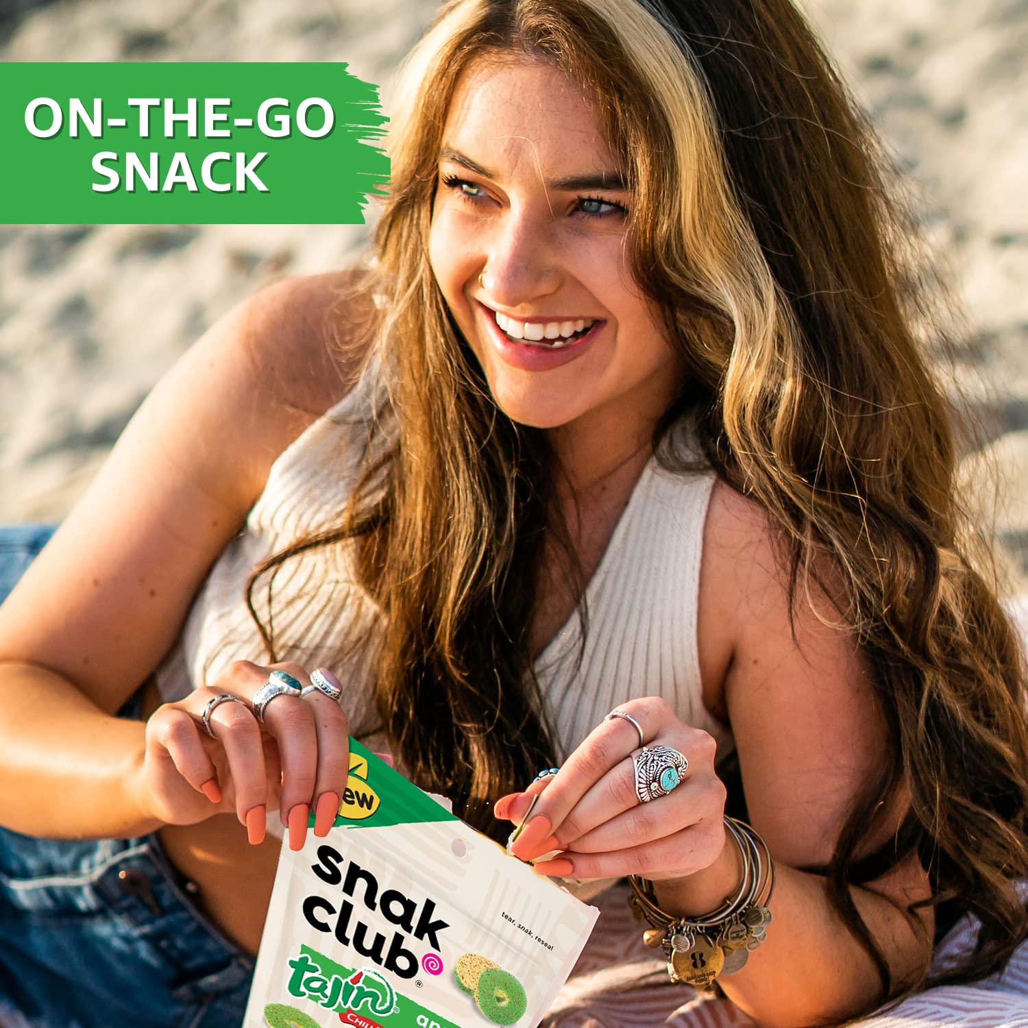 Snak Club Tajin Apple Rings - Sweet & Tangy Gummy Fruit Snacks, 11oz Resealable Bag (6-Pack) | Perfect for Lunchboxes, Movie Nights & On-the-Go Snacking